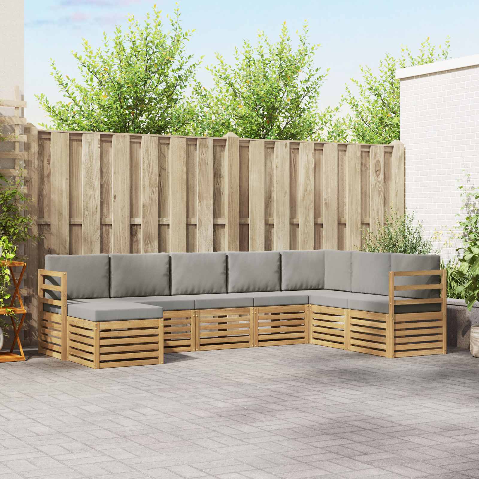 Outdoor-Sofagarnitur 8 pcs Weiß und Hellgrau
