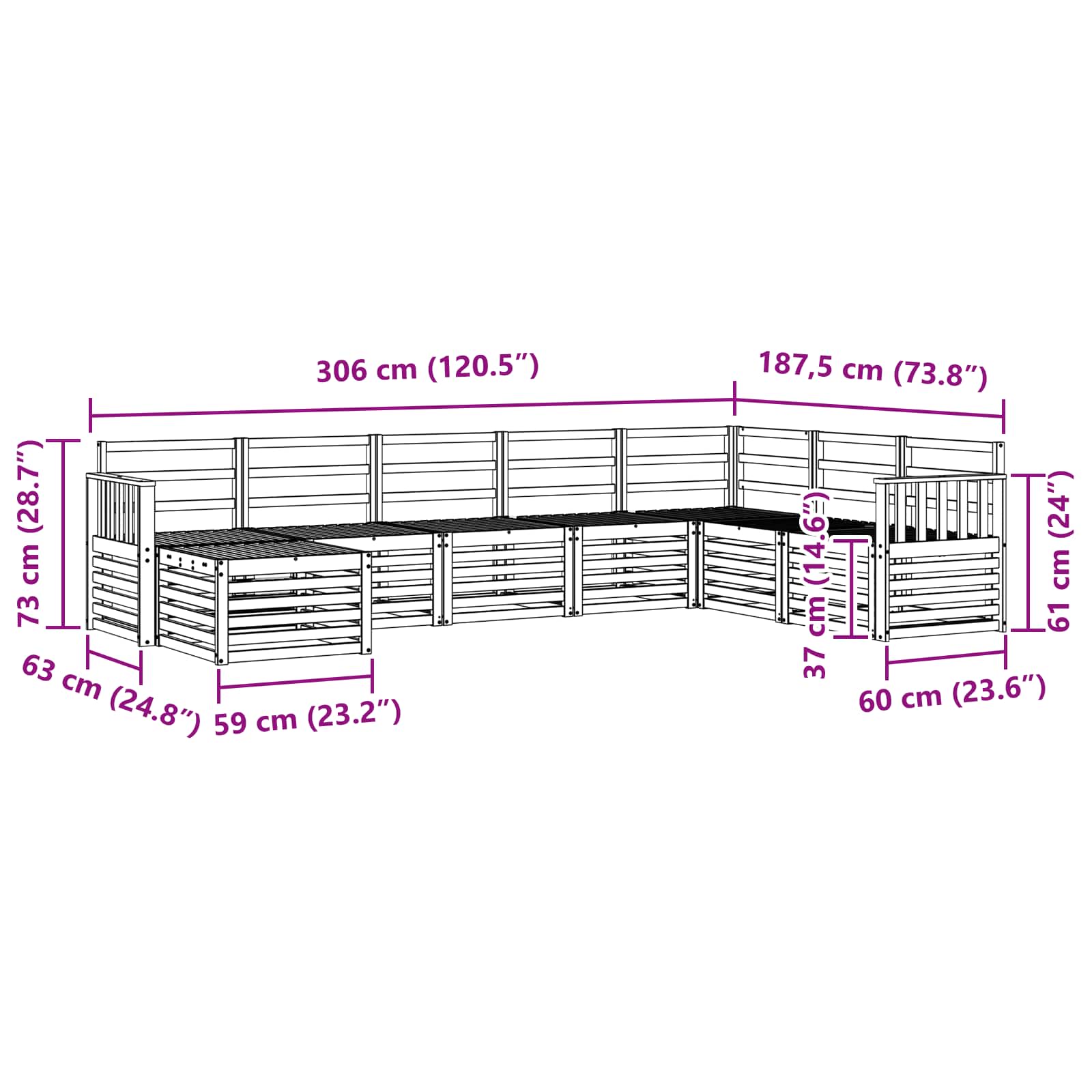Outdoor-Sofagarnitur 8 pcs Weiß 306 x 187,5 x 73 cm