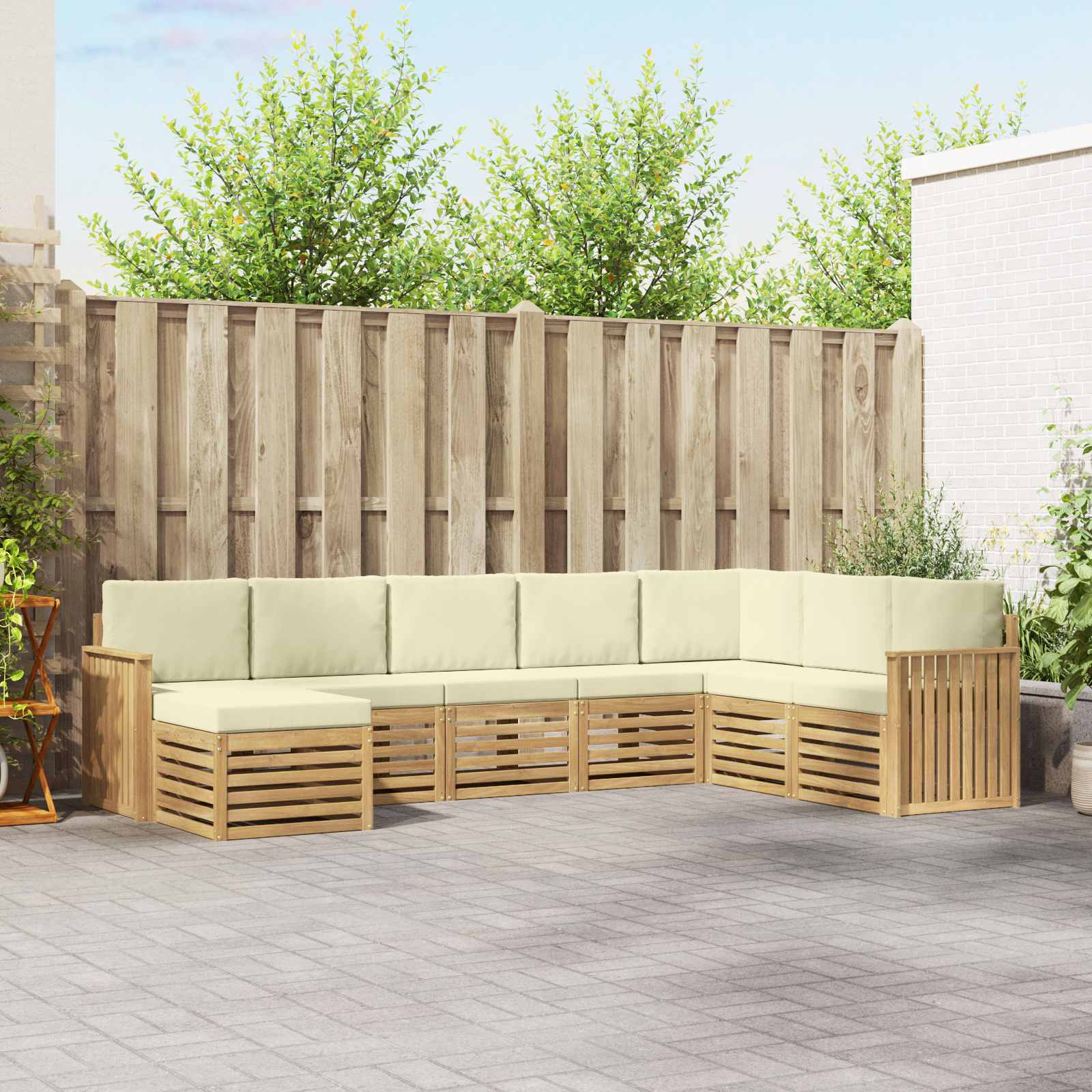 Outdoor-Sofagarnitur 8 pcs Weiß und Creme 306 x 187,5 x 73 cm