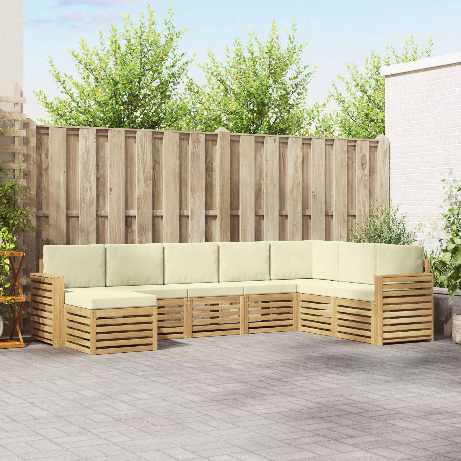 Outdoor-Sofagarnitur 8 pcs Weiß und Creme 310 x 191,5 x 73 cm