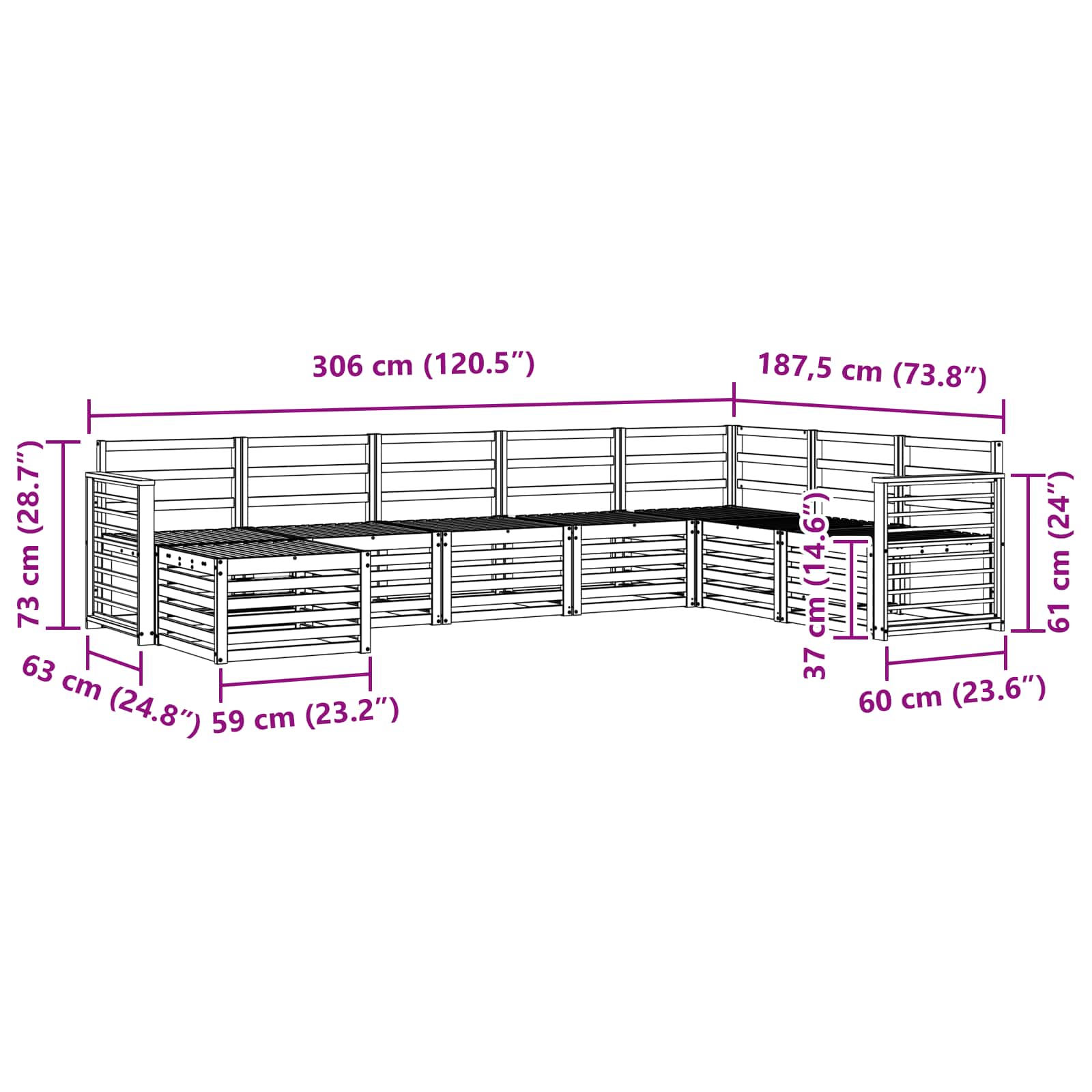 Outdoor-Sofagarnitur 8 pcs Weiß 306 x 187,5 x 73 cm