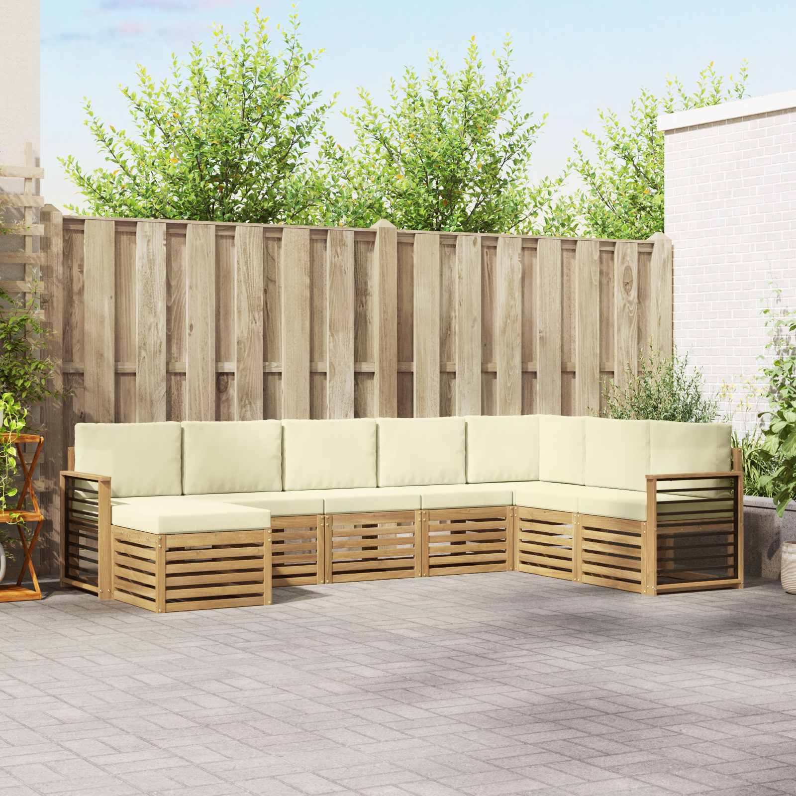 Outdoor-Sofagarnitur 8 pcs Weiß und Creme 306 x 187,5 x 73 cm