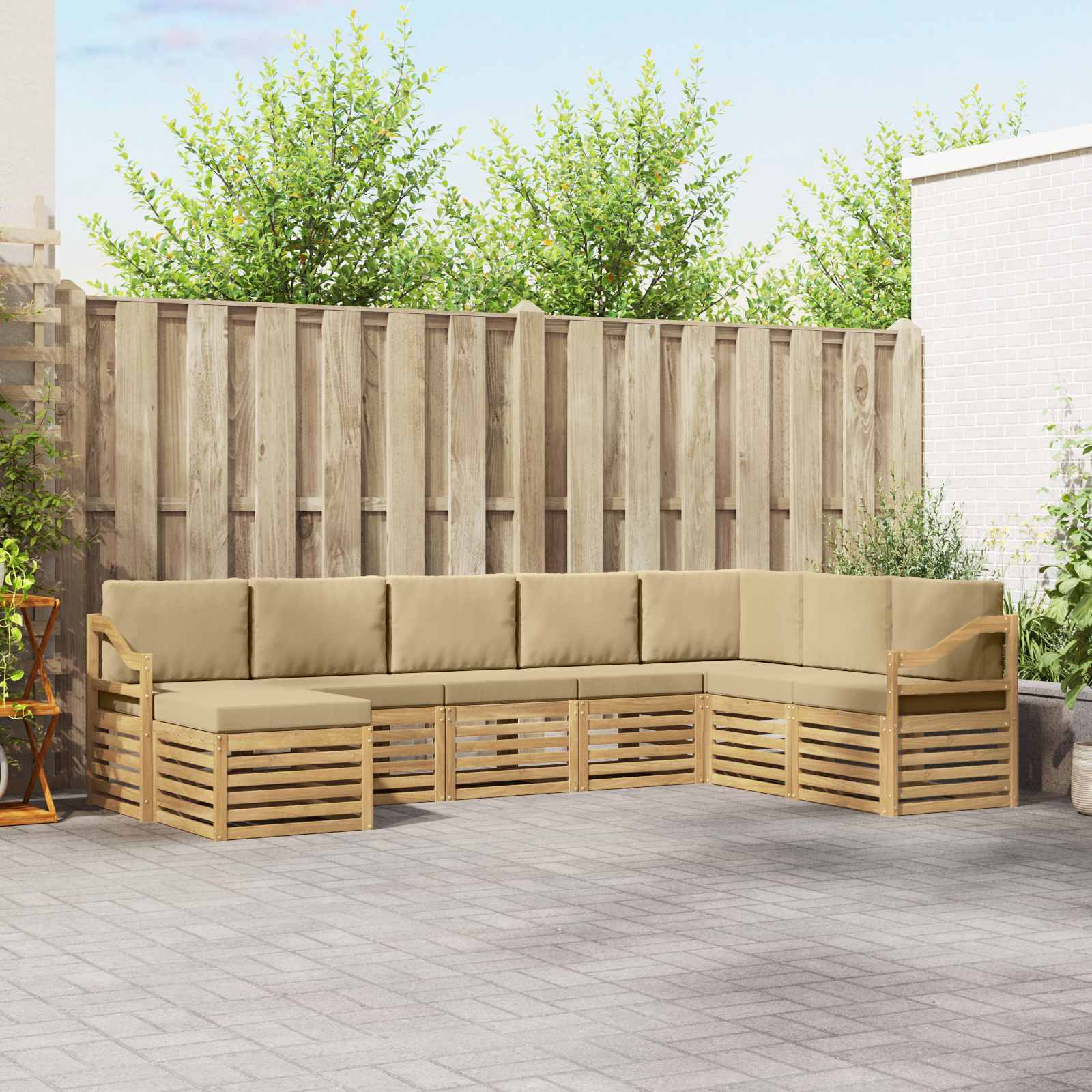 Outdoor-Sofagarnitur 8 pcs Weiß und Beige 304 x 185,5 x 73 cm