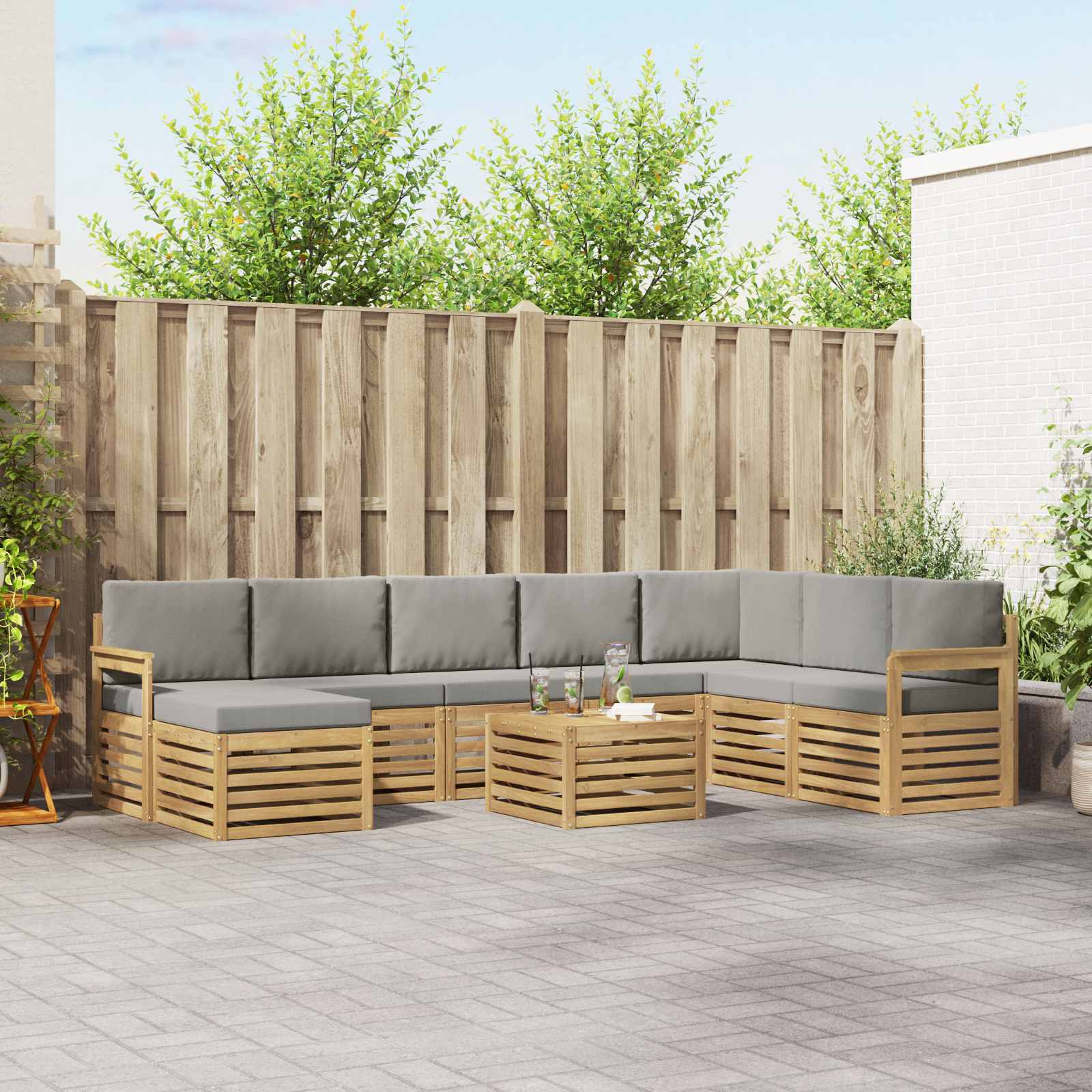 Outdoor-Sofagarnitur 7 pcs Weiß und Hellgrau 59 x 59 x 37 cm