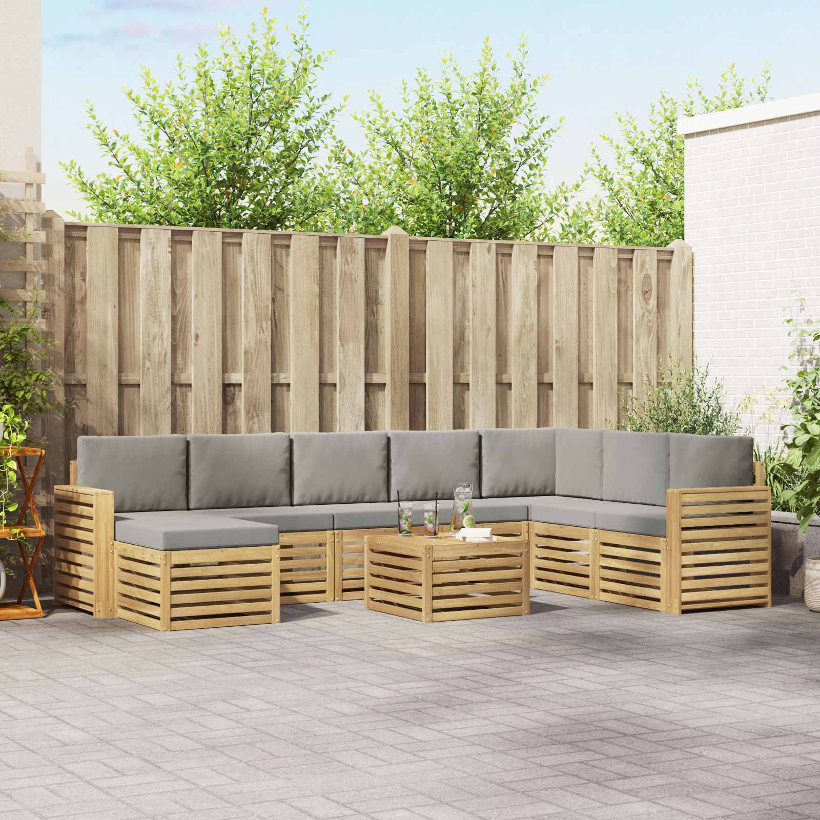 Outdoor-Sofagarnitur 9 pcs Weiß und Hellgrau 59 x 59 x 37 cm