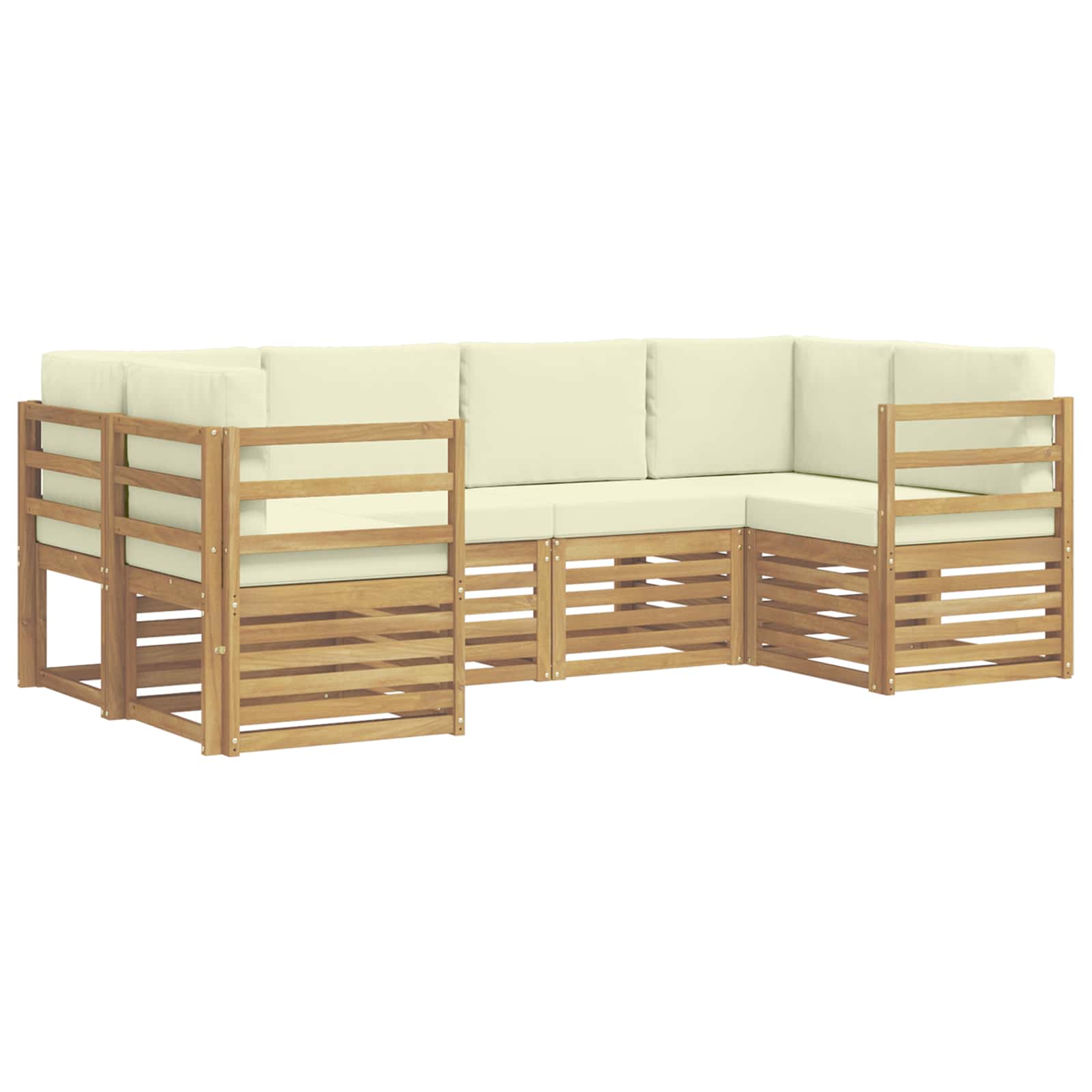 Ecksofa Set mit Kissen 6 pcs Weiß und Creme Polyester