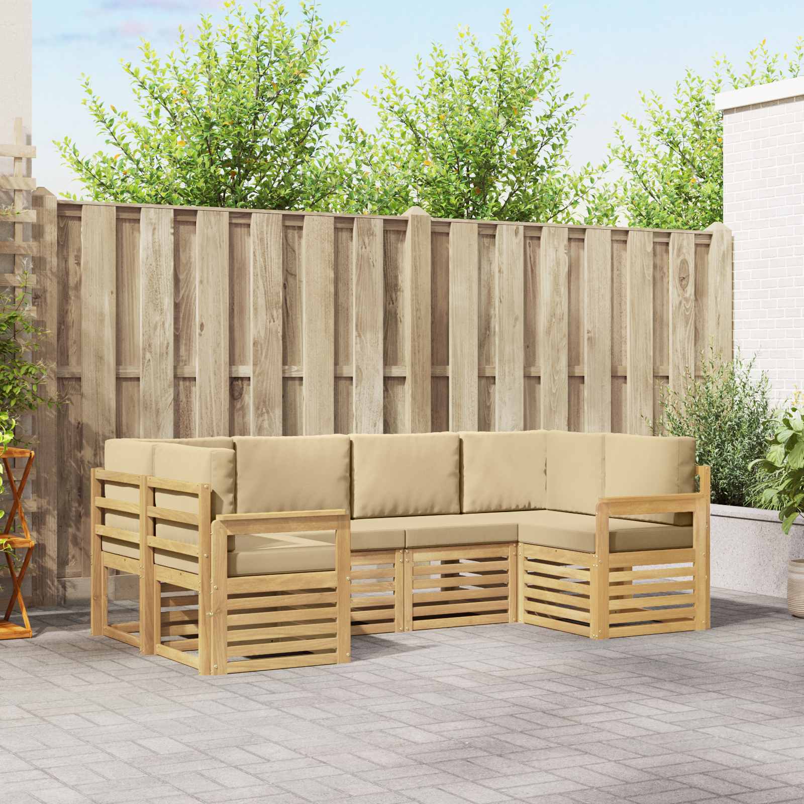 Outdoor-Sofagarnitur 5 pcs Weiß und Beige 245 x 128,5 x 73 cm