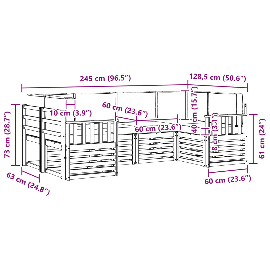 Outdoor-Sofagarnitur 5 pcs Weiß und Creme 245 x 128,5 x 73 cm