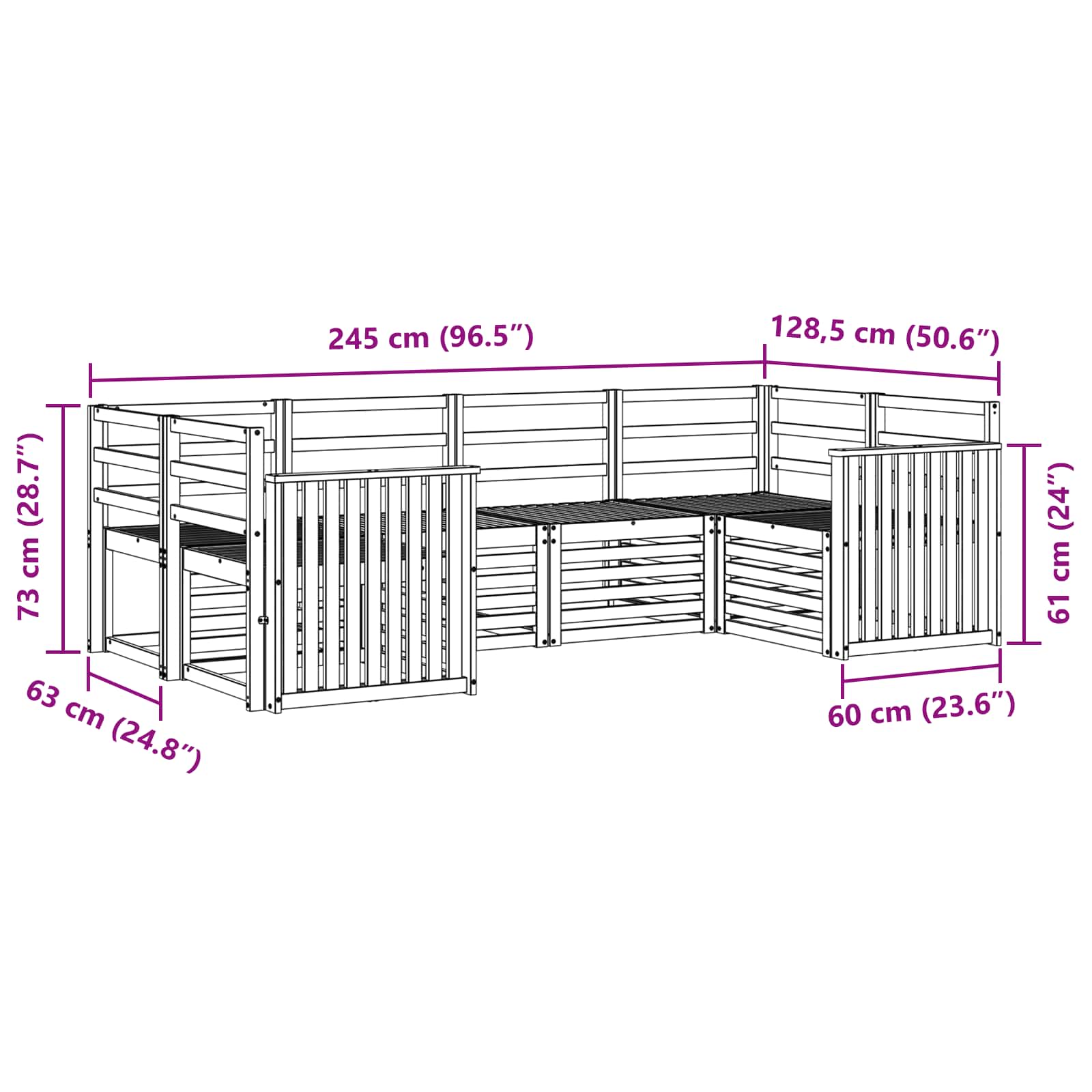 Outdoor-Sofagarnitur 6 pcs Weiß 245 x 128,5 x 73 cm