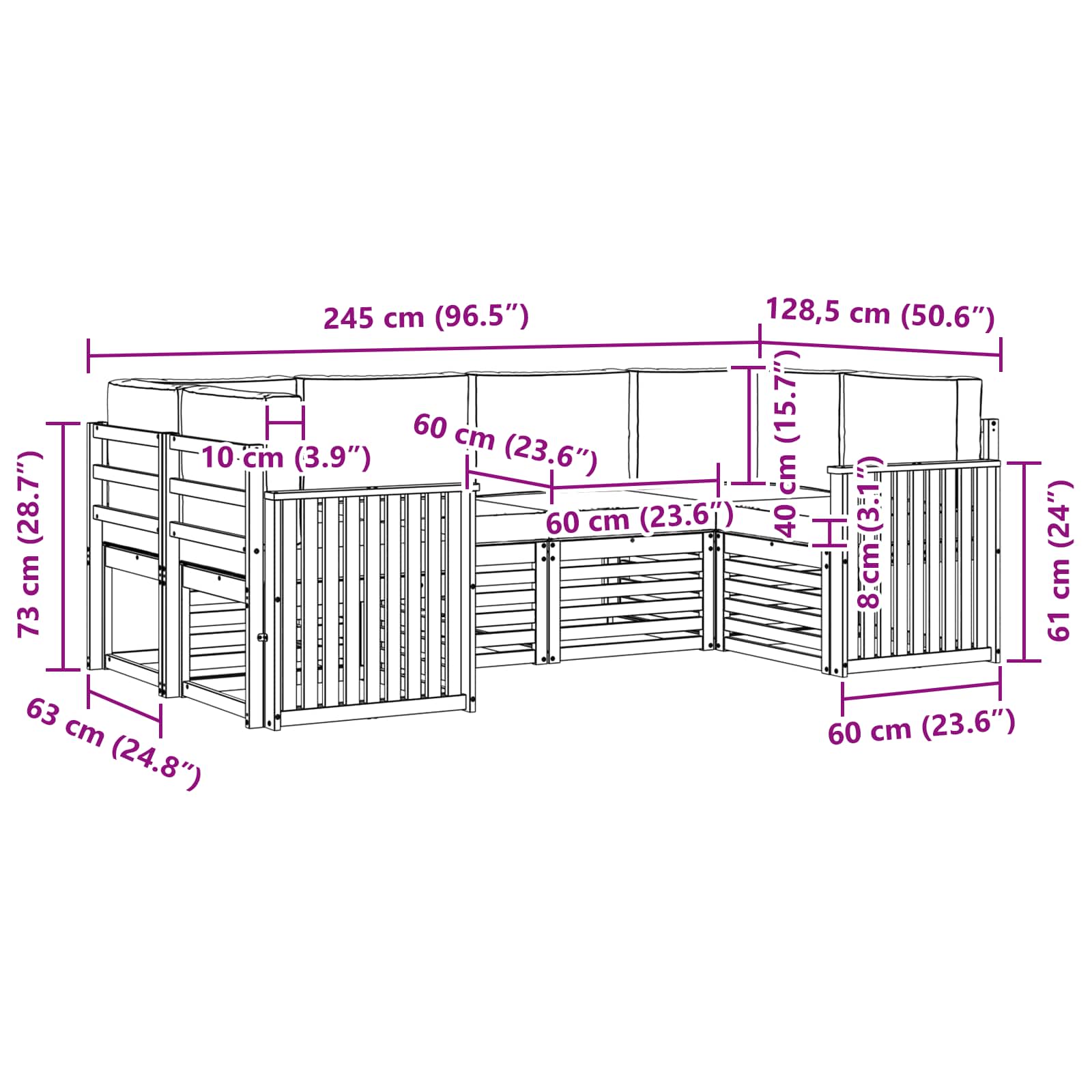 Outdoor-Sofagarnitur 6 pcs Weiß und Beige 245 x 128,5 x 73 cm