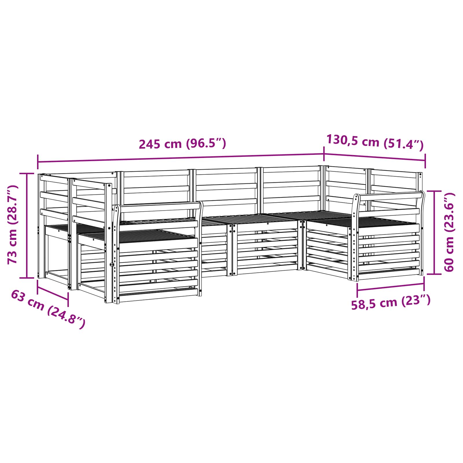 Outdoor-Sofagarnitur 6 pcs Weiß 245 x 130,5 x 73 cm