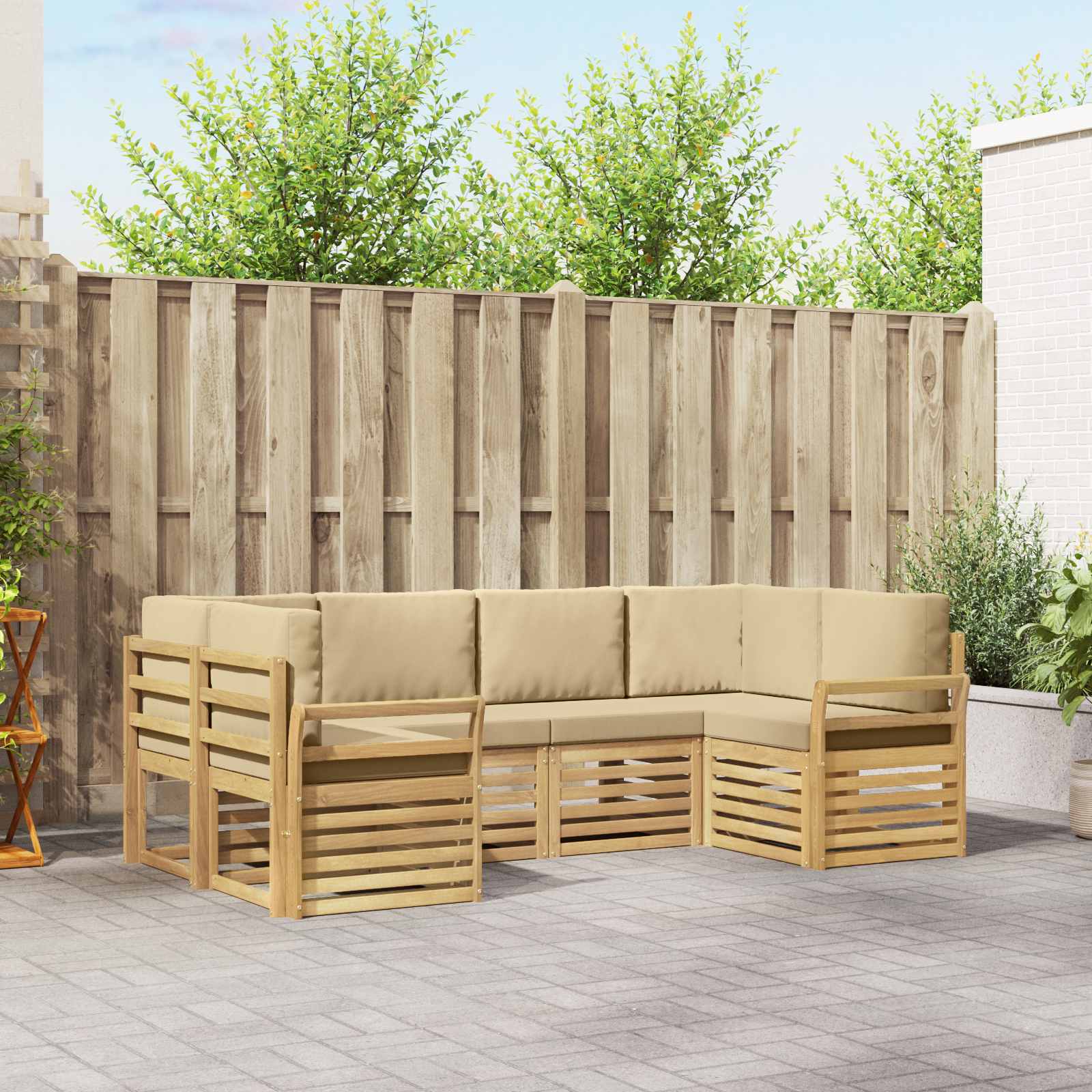Outdoor-Sofagarnitur 6 pcs Weiß und Beige 245 x 130,5 x 73 cm