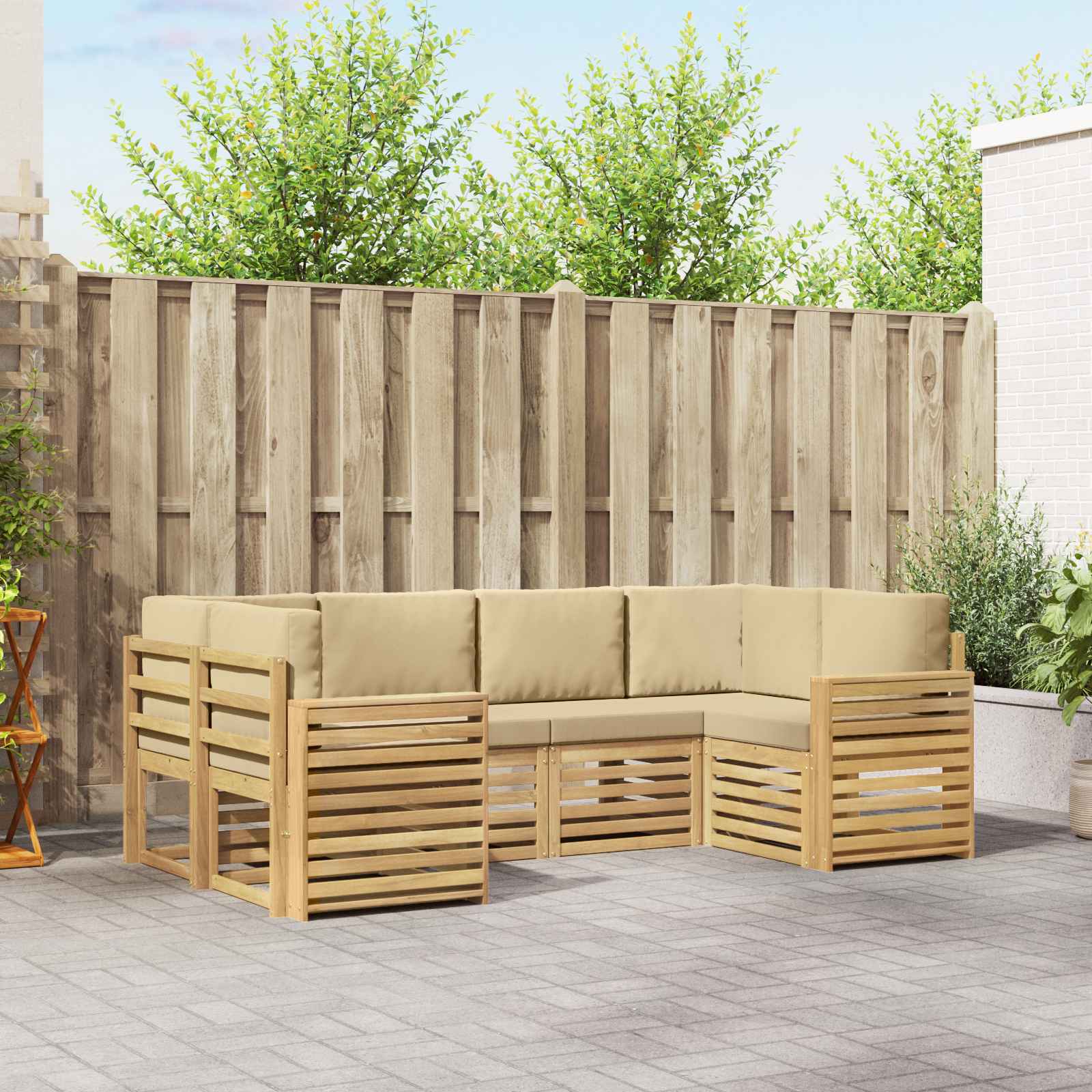 Outdoor-Sofagarnitur 6 pcs Weiß und Beige 245 x 132,5 x 73 cm