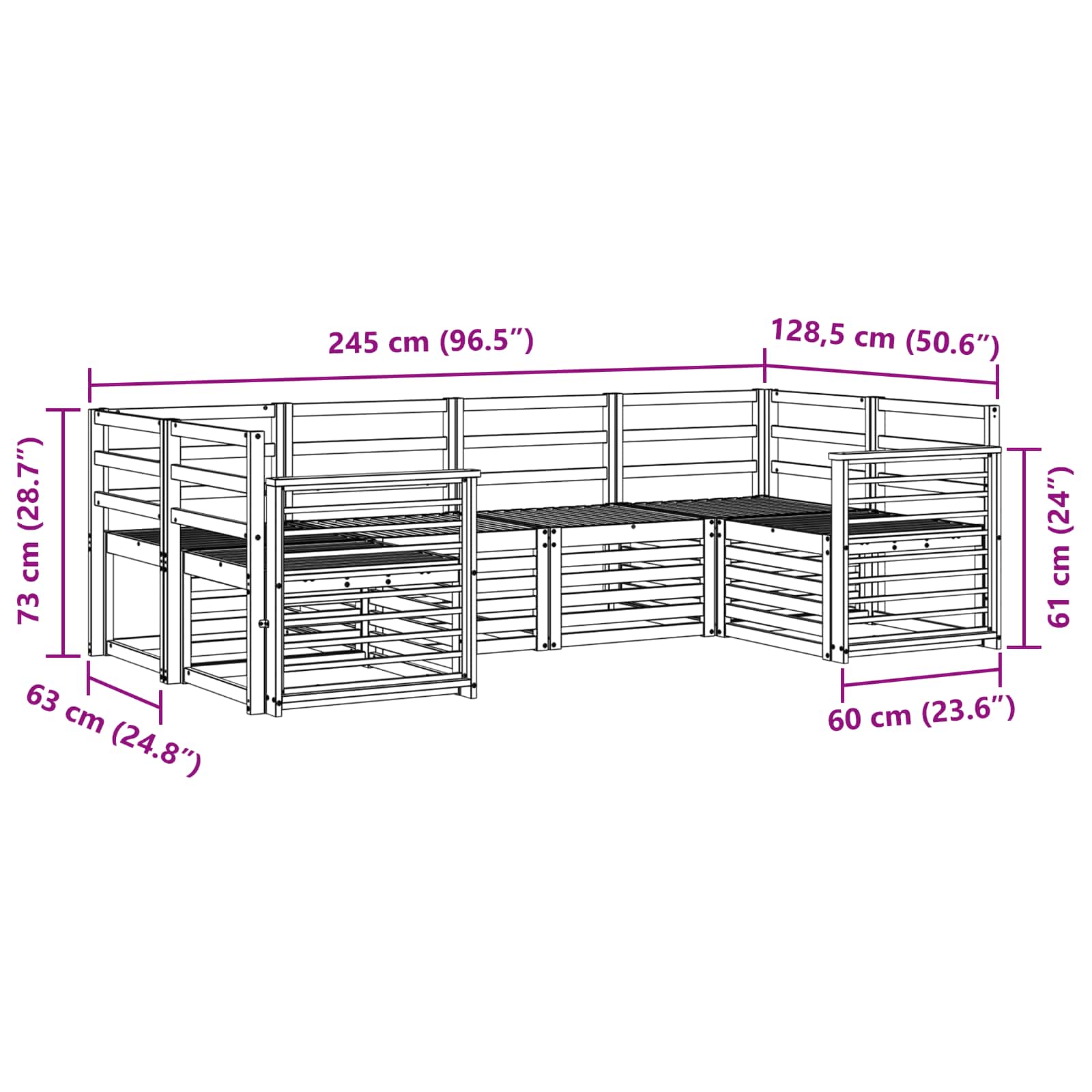 Outdoor-Sofagarnitur 6 pcs Weiß 245 x 128,5 x 73 cm