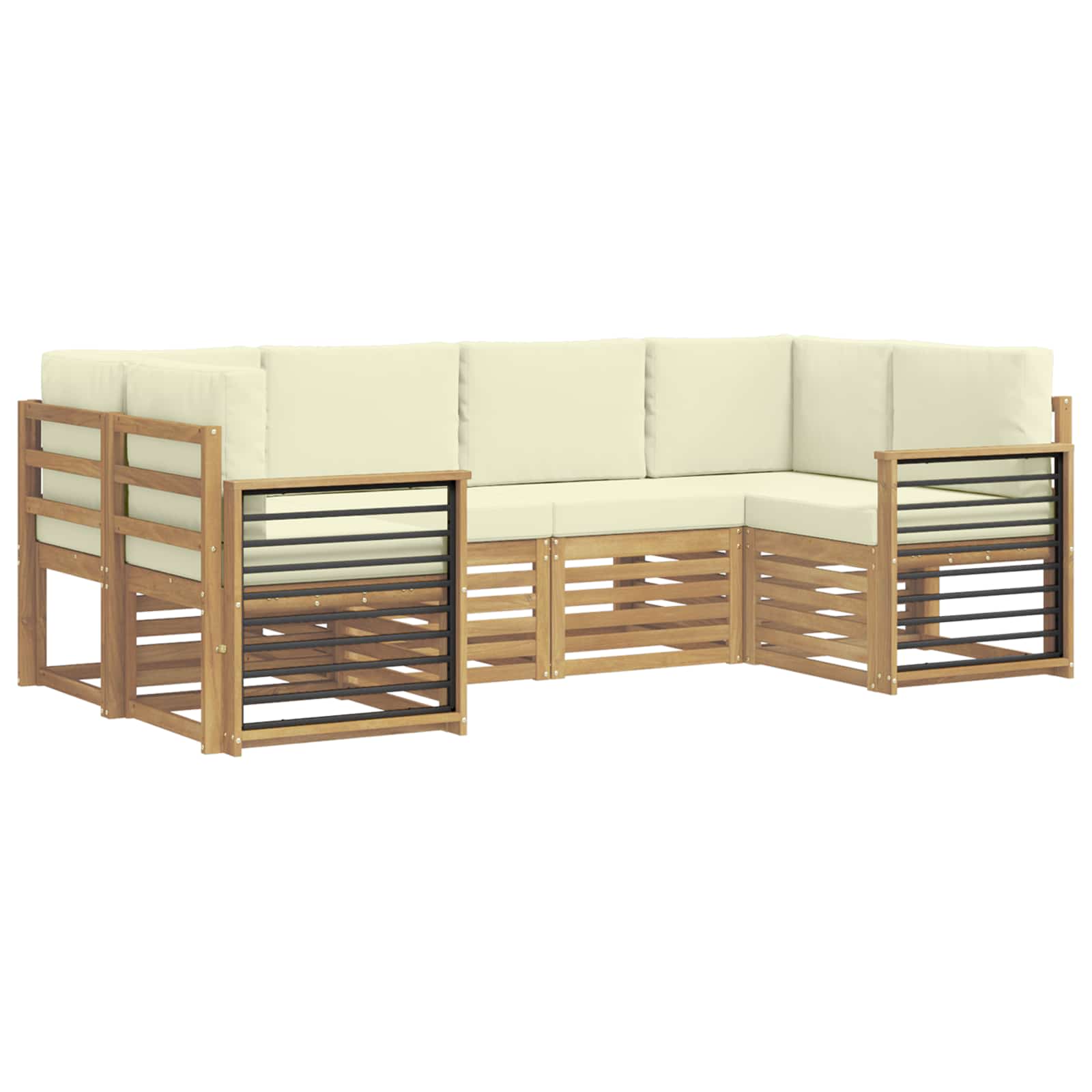 Ecksofa Set mit Kissen 6 pcs Weiß und Creme Polyester