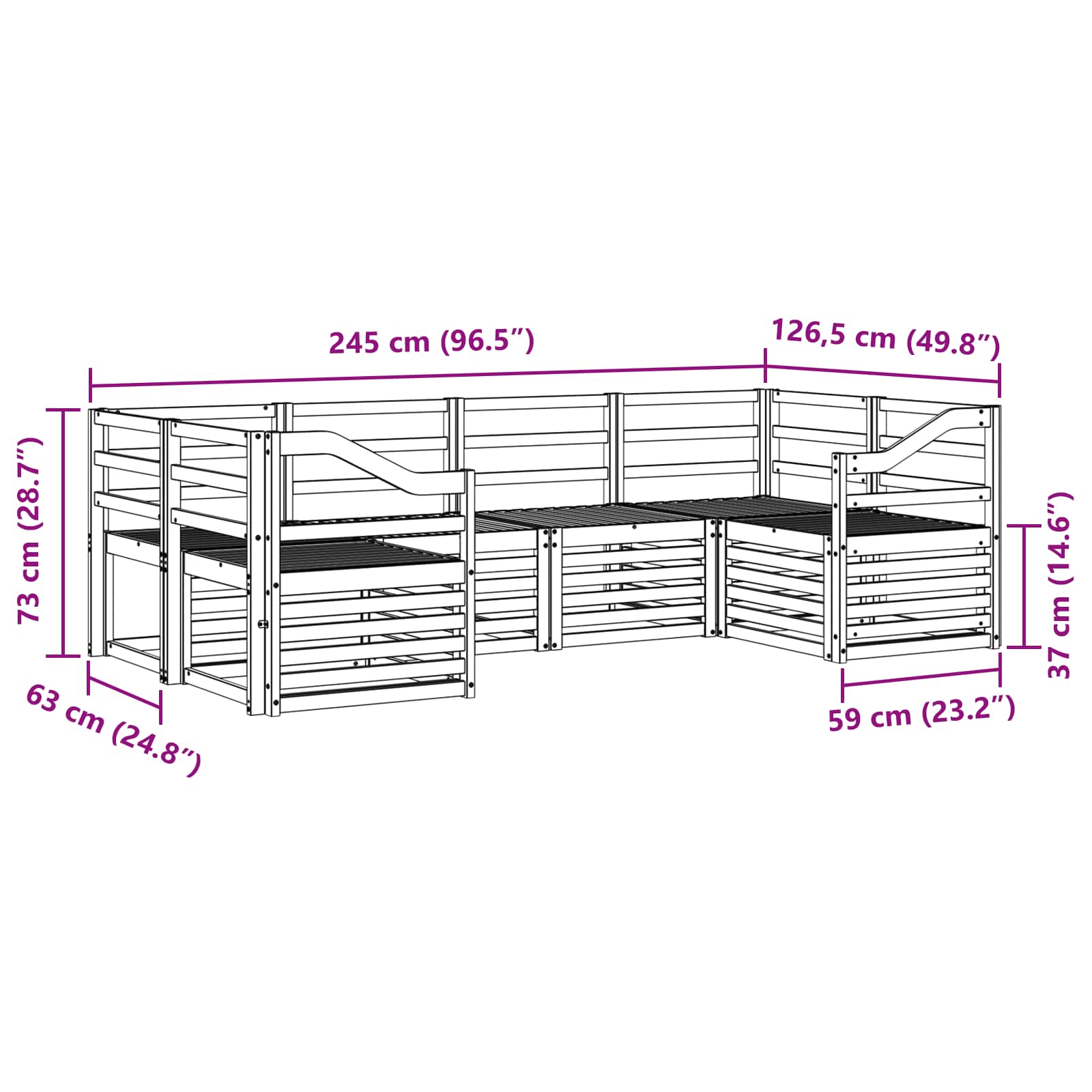 Outdoor-Sofagarnitur 6 pcs Weiß 245 x 126,5 x 73 cm