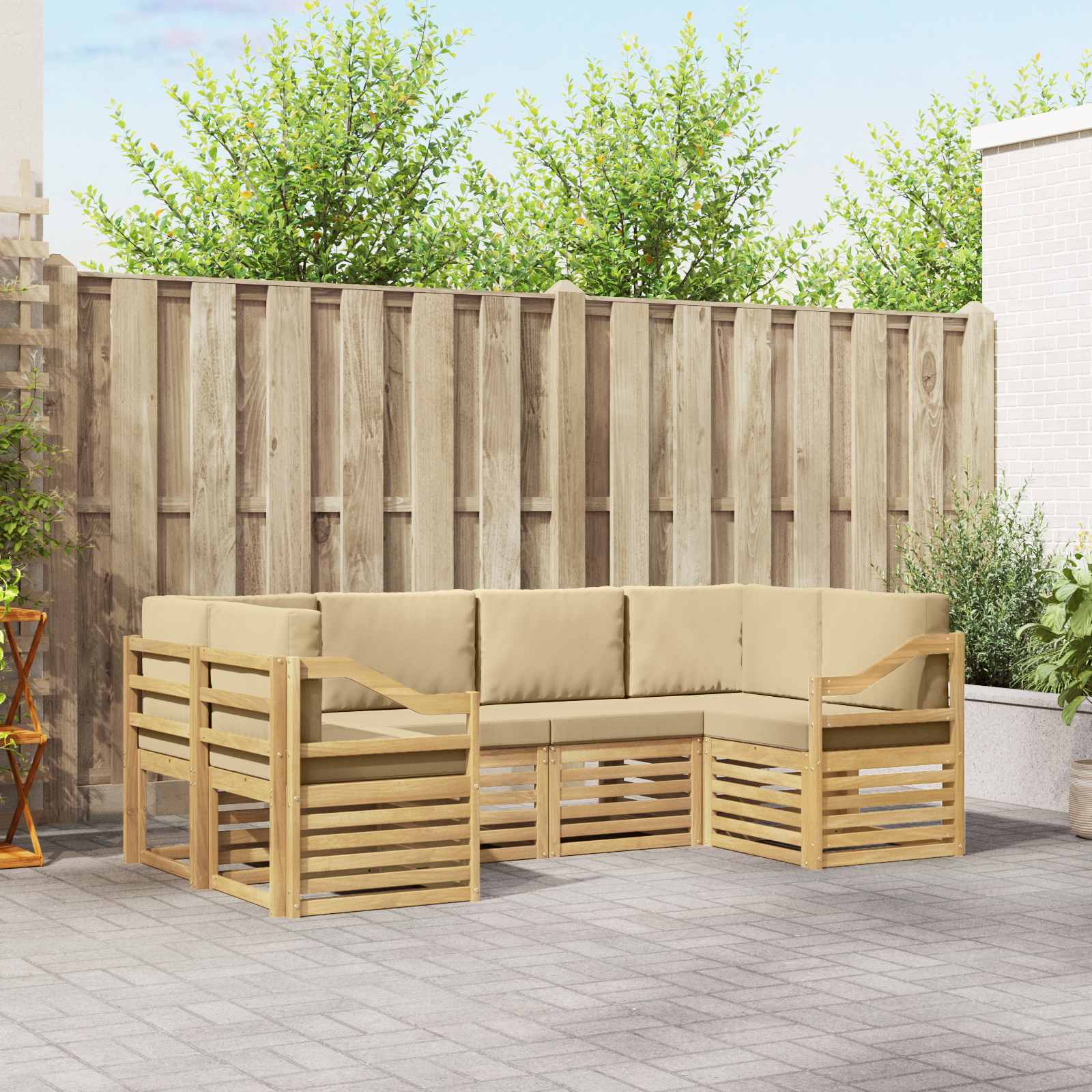 Ecksofa Set 6 pcs Weiß und Beige 245 x 126,5 x 73 cm Polyester