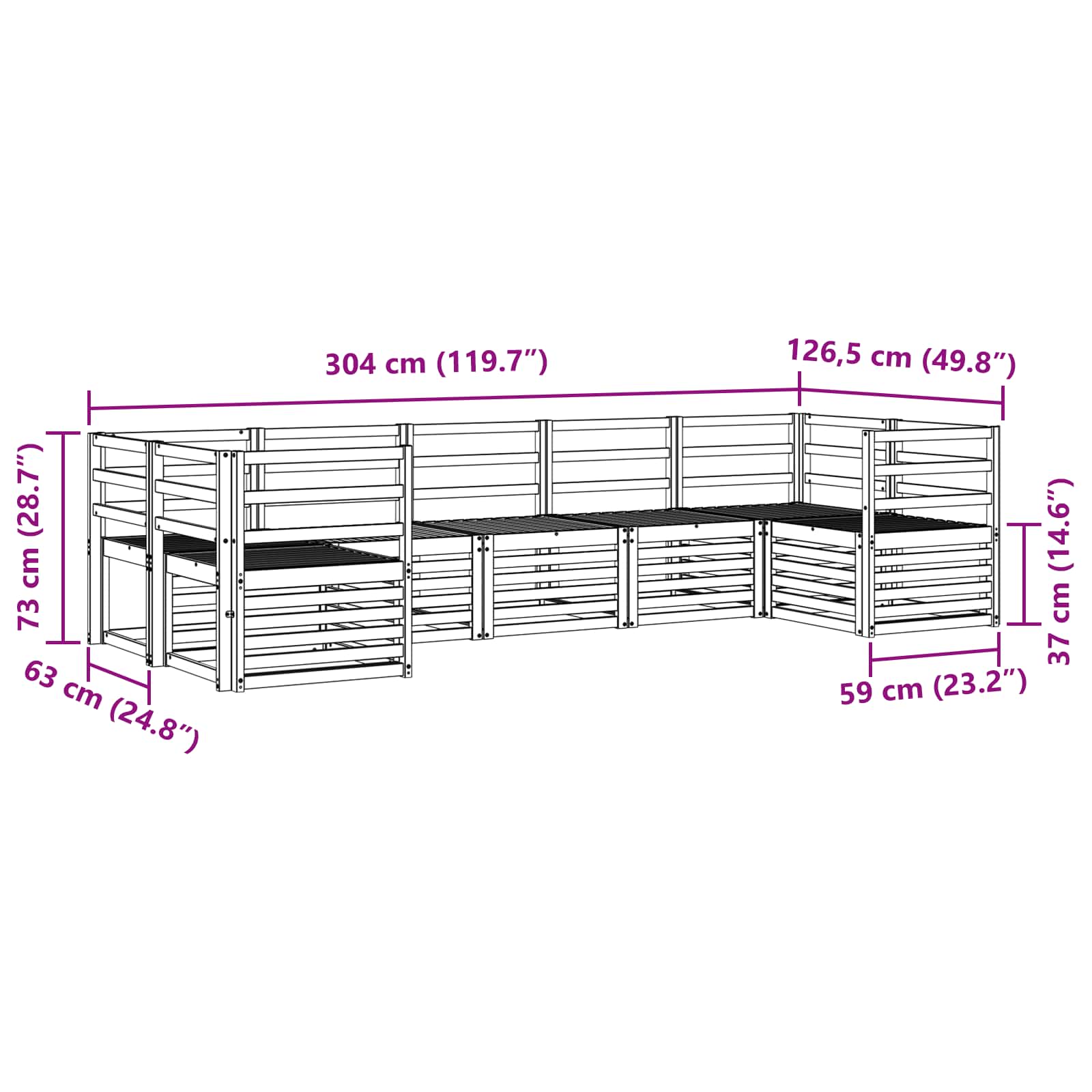 Outdoor-Sofagarnitur 7 pcs Weiß 304 x 126,5 x 73 cm