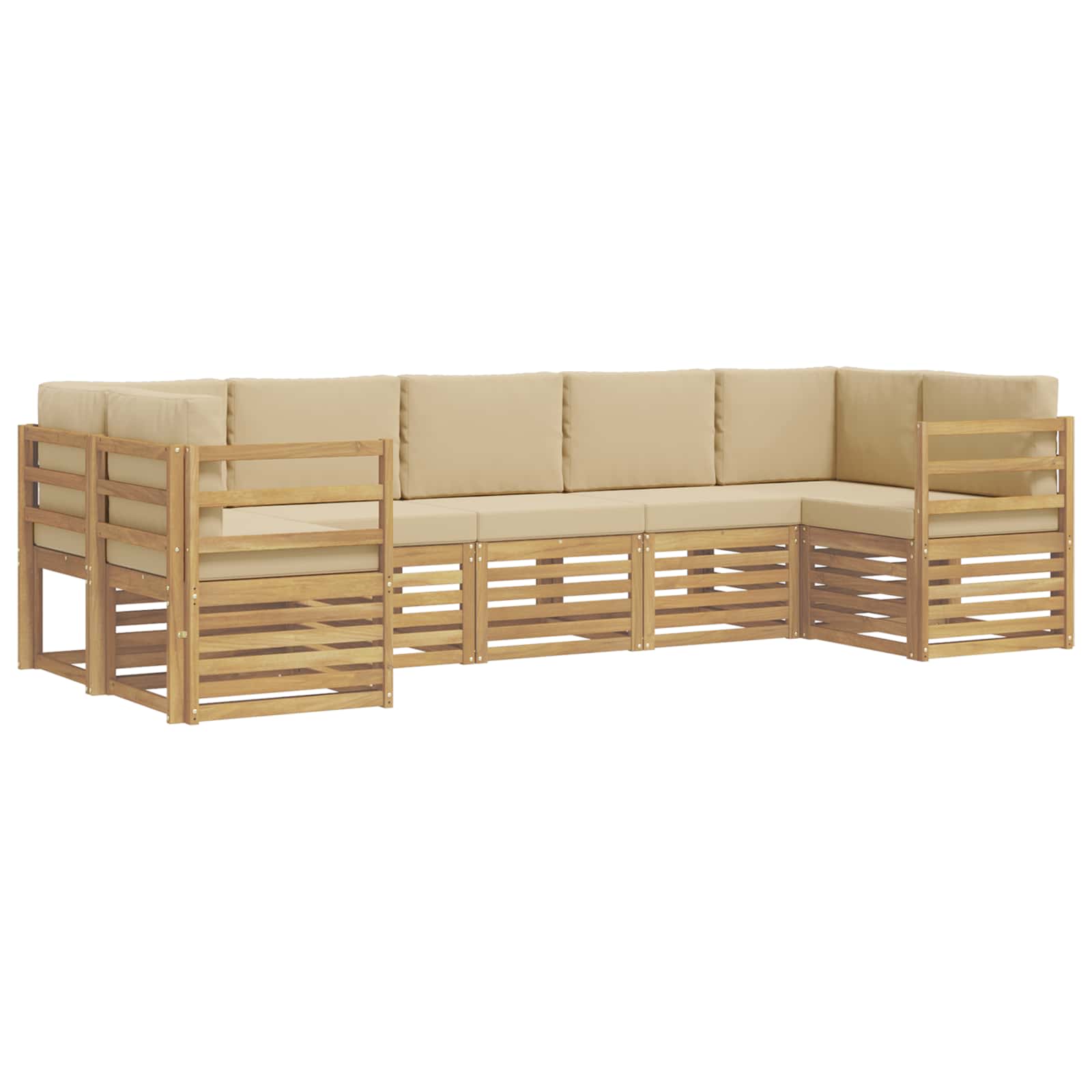 Ecksofa Set 7 pcs Weiß und Beige 304 x 126,5 x 73 cm Polyester