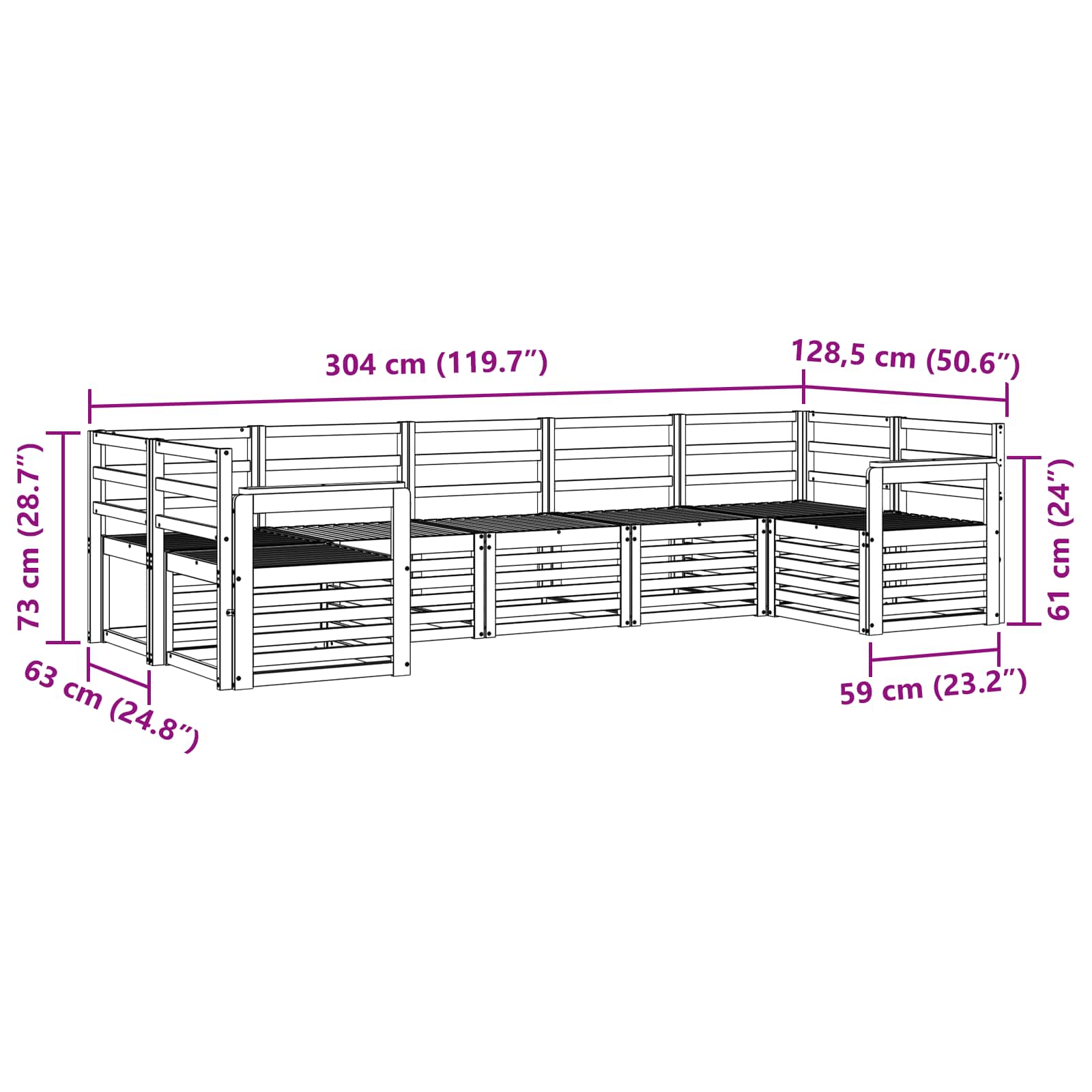Outdoor-Sofagarnitur 7 pcs Weiß 304 x 128,5 x 73 cm