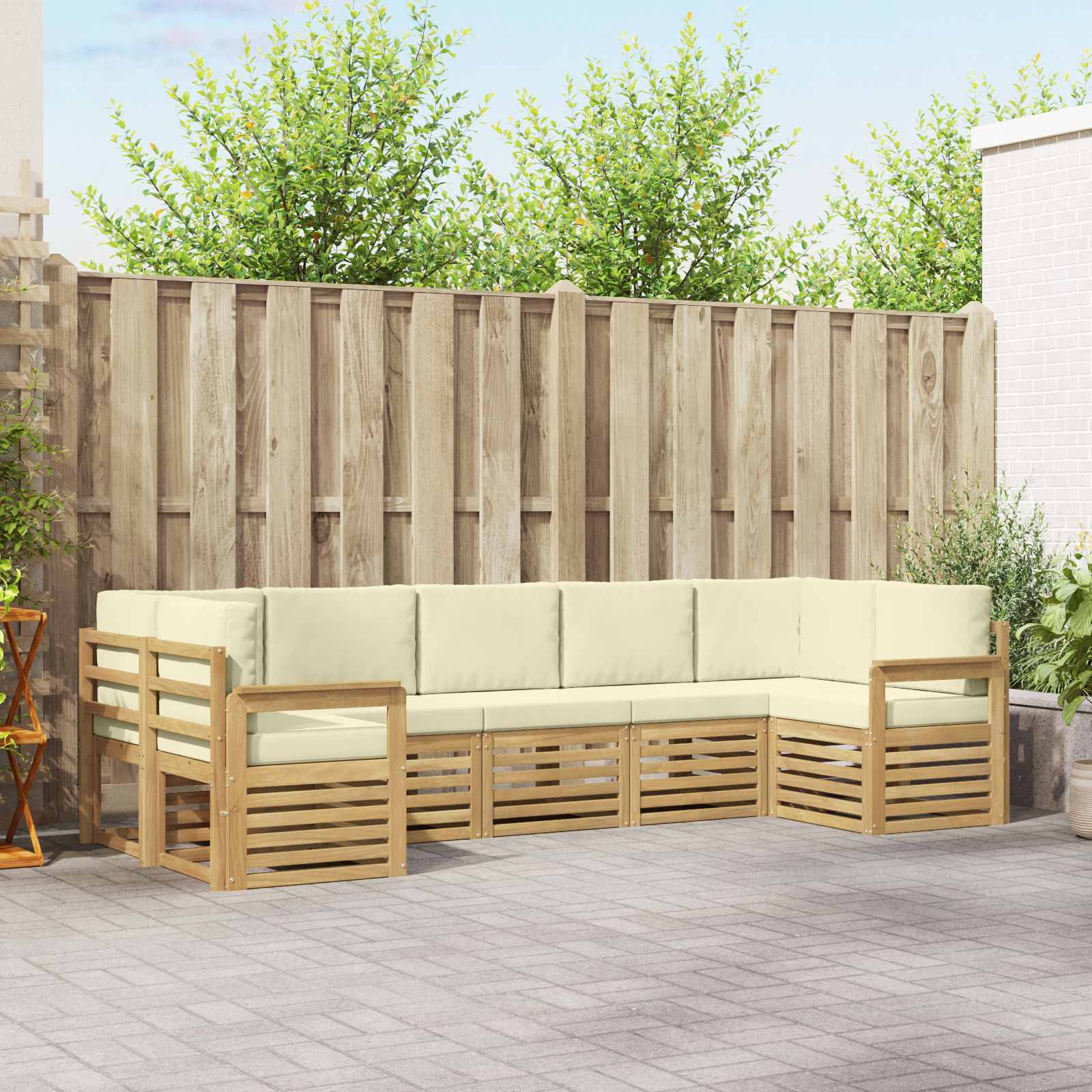 Outdoor-Sofagarnitur 6 pcs Weiß und Creme 304 x 128,5 x 73 cm