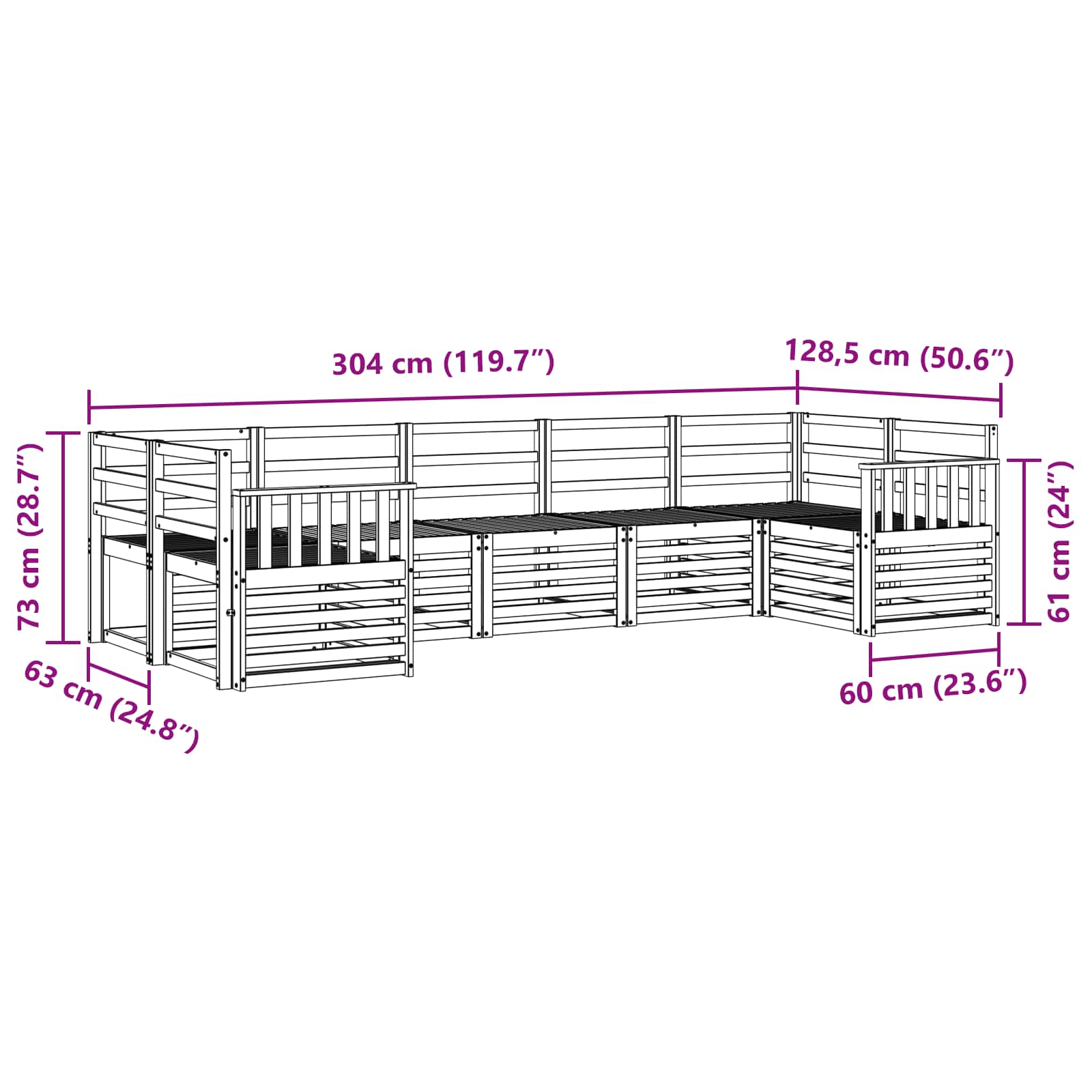 Outdoor-Sofagarnitur 7 pcs Weiß 304 x 128,5 x 73 cm