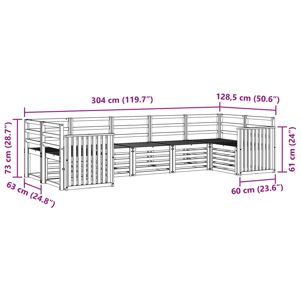 Outdoor-Sofagarnitur 7 pcs Weiß 304 x 128,5 x 73 cm