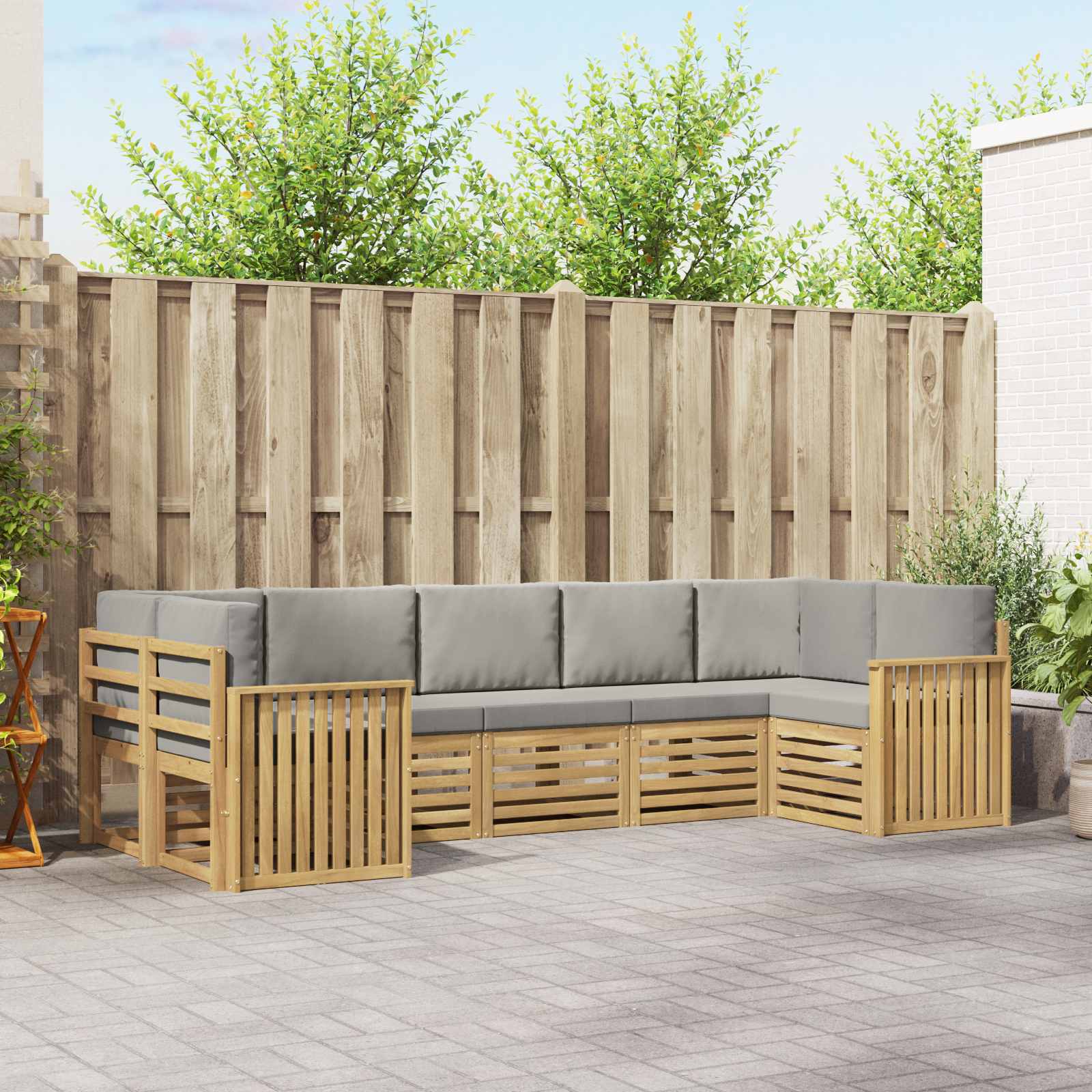 Outdoor-Sofagarnitur 7 pcs Weiß und Hellgrau