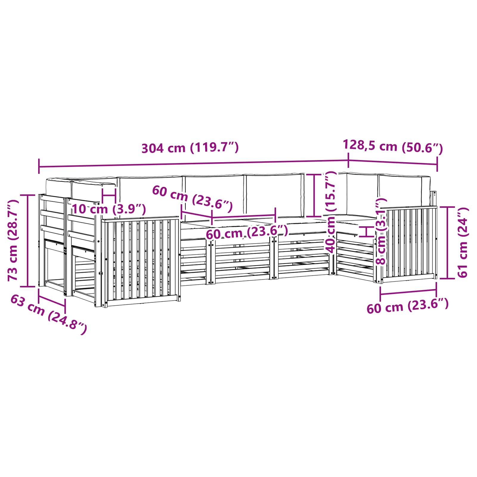 Outdoor-Sofagarnitur 7 pcs Weiß und Hellgrau