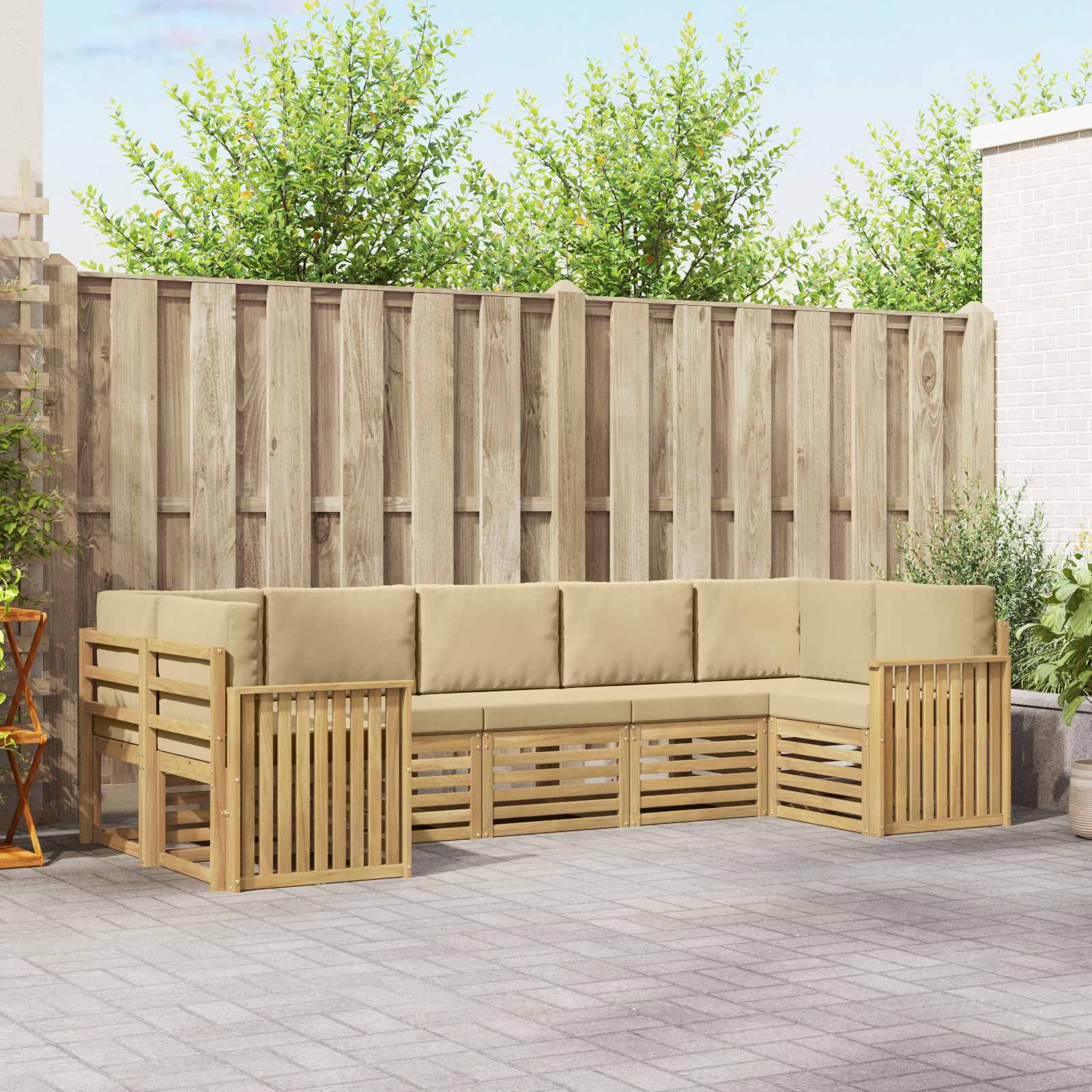 Outdoor-Sofagarnitur 7 pcs Weiß und Beige 304 x 128,5 x 73 cm