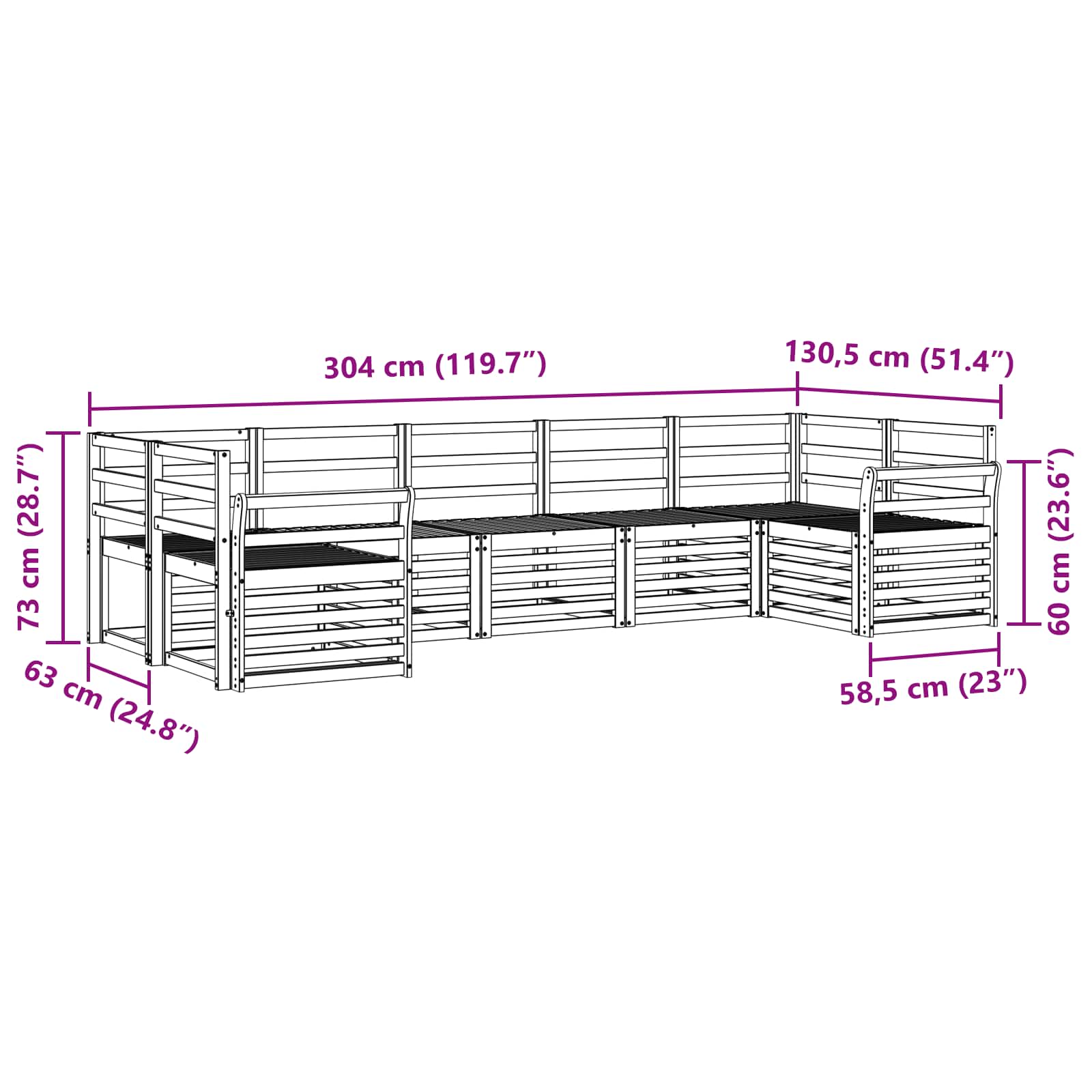 Outdoor-Sofagarnitur 7 pcs Weiß 304 x 130,5 x 73 cm