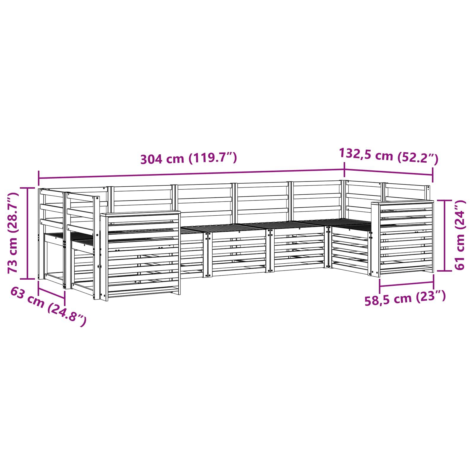 Outdoor-Sofagarnitur 7 pcs Weiß 304 x 132,5 x 73 cm