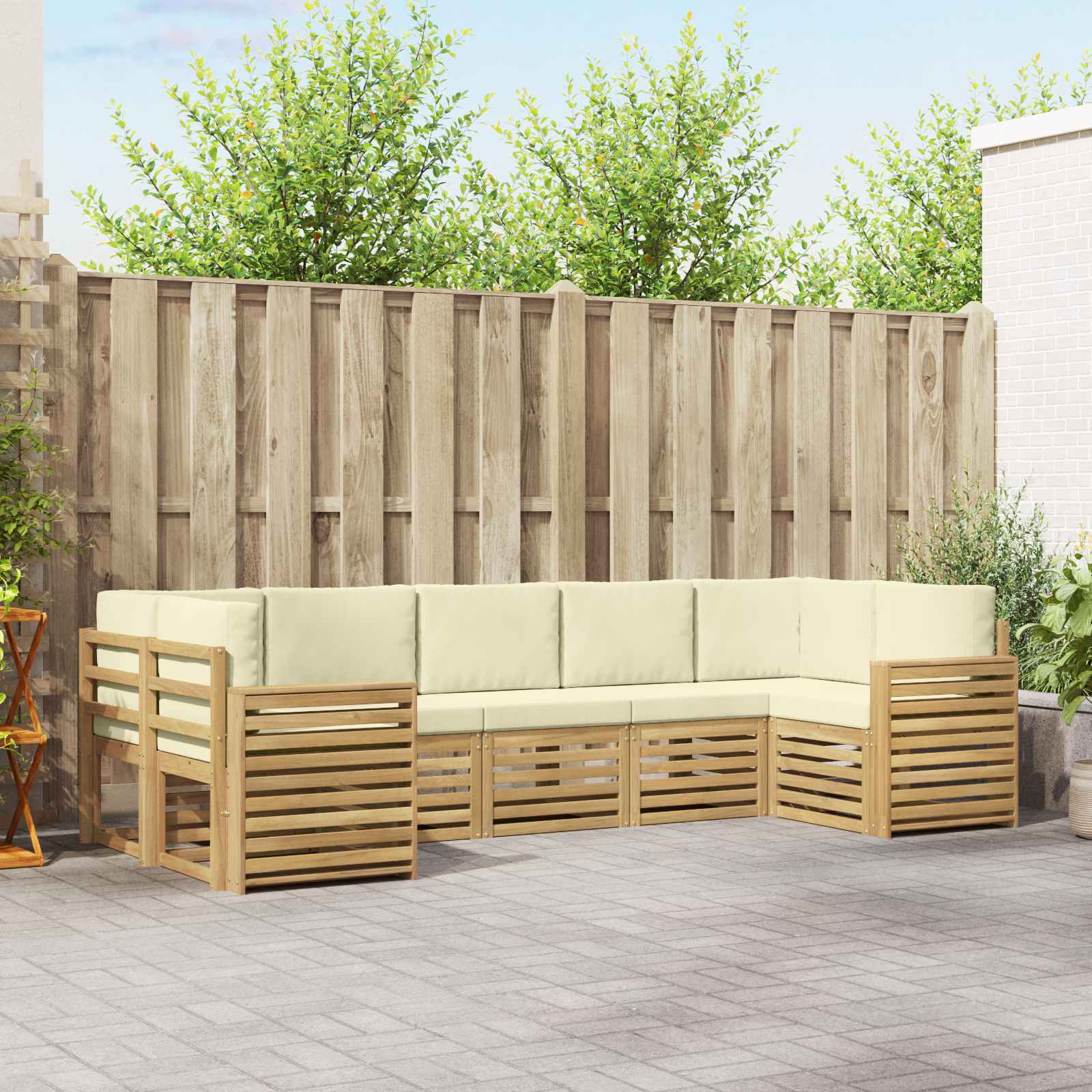 Outdoor-Sofagarnitur 7 pcs Weiß und Creme 304 x 132,5 x 73 cm