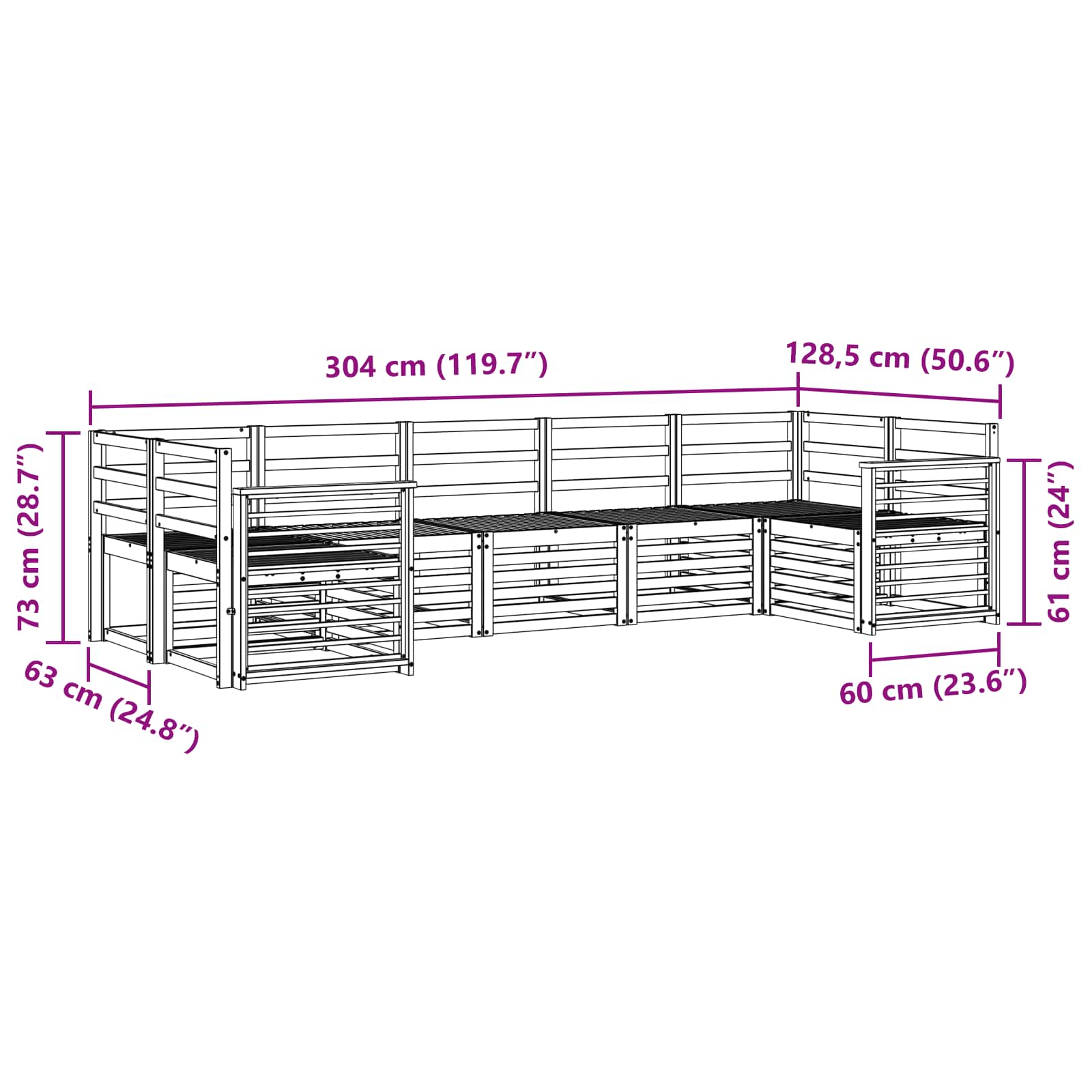Outdoor-Sofagarnitur 7 pcs Weiß 304 x 128,5 x 73 cm