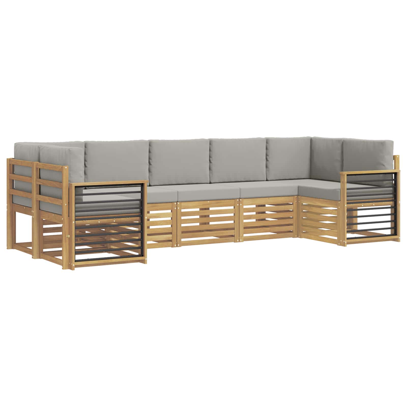 Ecksofa Set 7 pcs Weiß und Hellgrau 304 x 128,5 x 73 cm