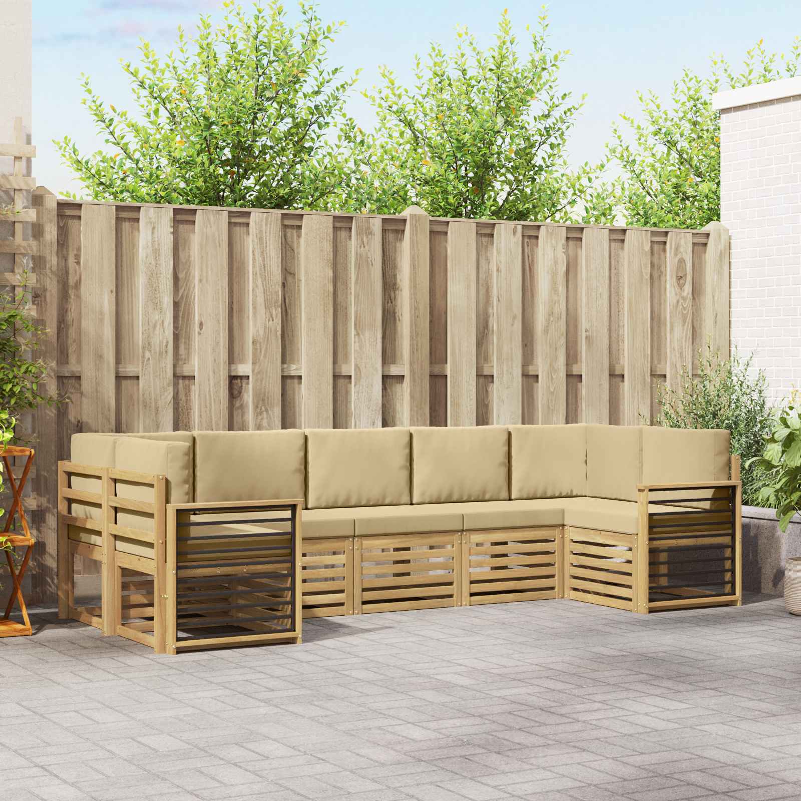 Ecksofa Set 7 pcs Weiß und Beige 304 x 128,5 x 73 cm Polyester