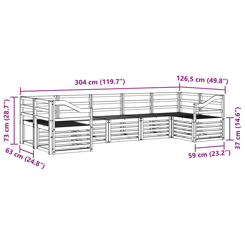 Outdoor-Sofagarnitur 7 pcs Weiß 304 x 126,5 x 73 cm