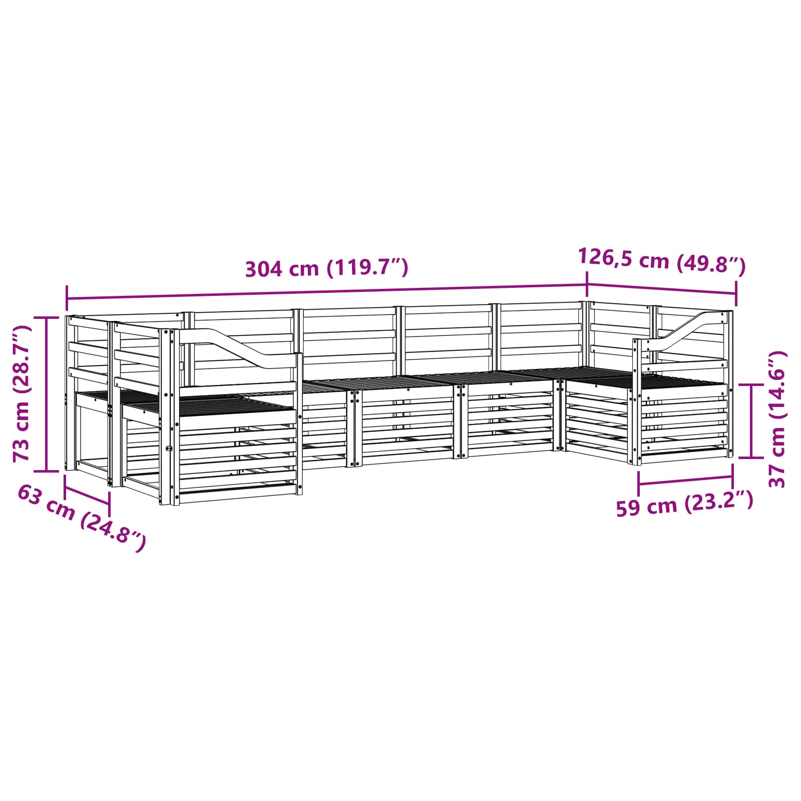 Outdoor-Sofagarnitur 7 pcs Weiß 304 x 126,5 x 73 cm