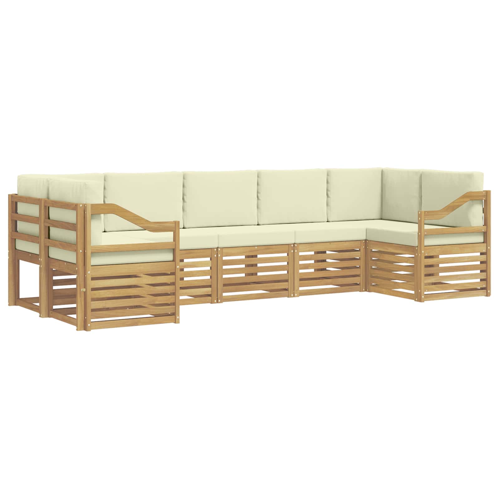Ecksofa Set mit Kissen 7 pcs Weiß und Creme Polyester