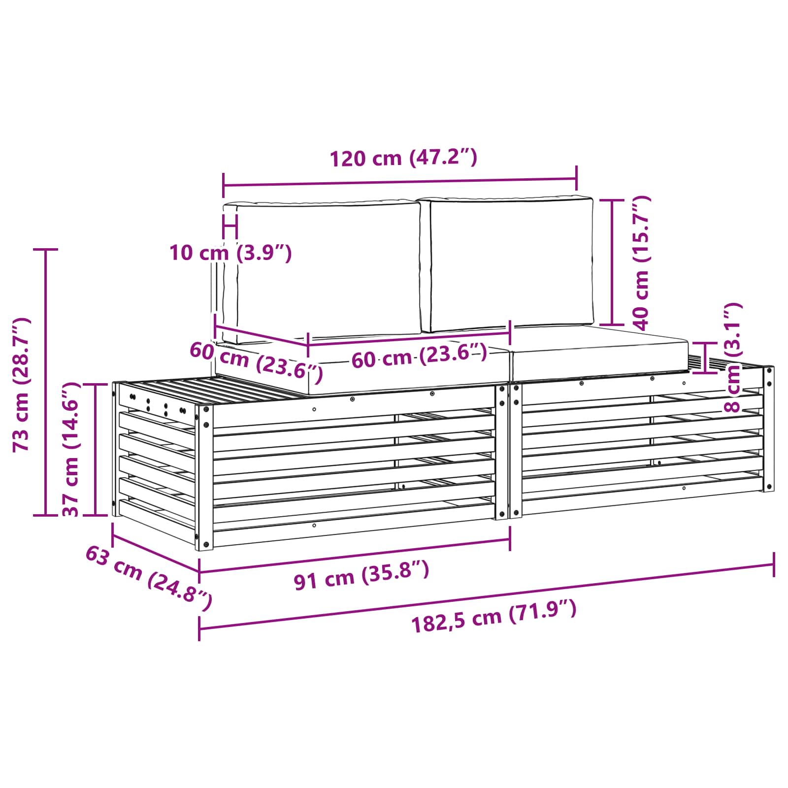 Outdoor-Sofagarnitur Weiß 182,5 x 63 x 73 cm Polyester