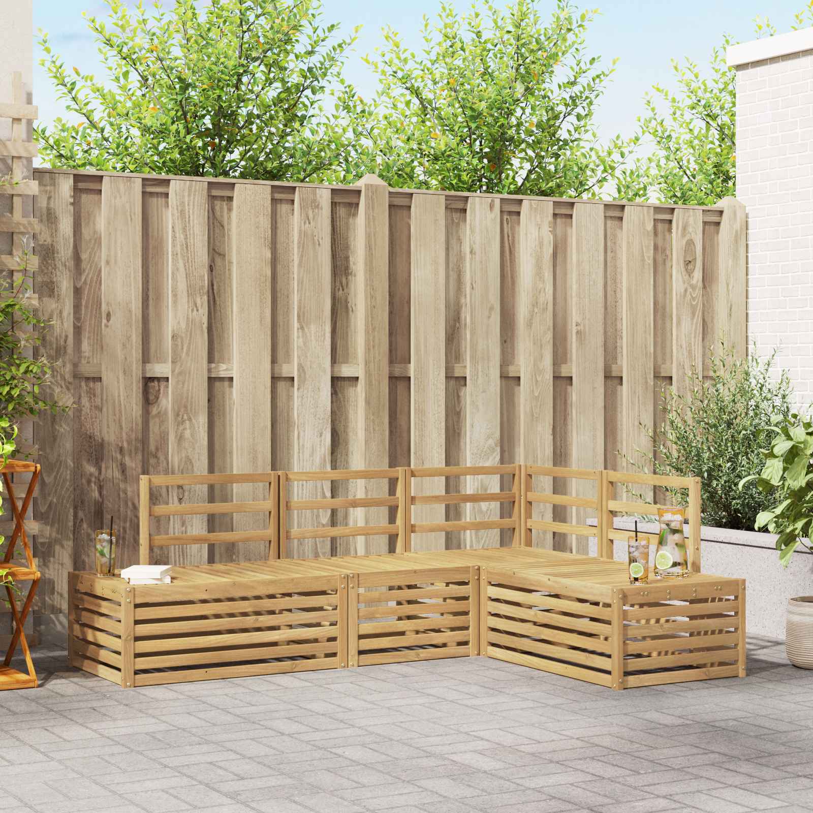 Outdoor-Sofagarnitur 4 Stück Weiß Massivholz Akazie