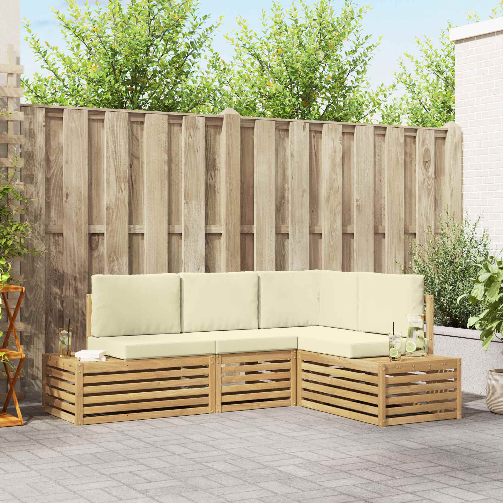 Outdoor-Sofagarnitur Weiß 213,5 x 154,5 x 73 cm Polyester