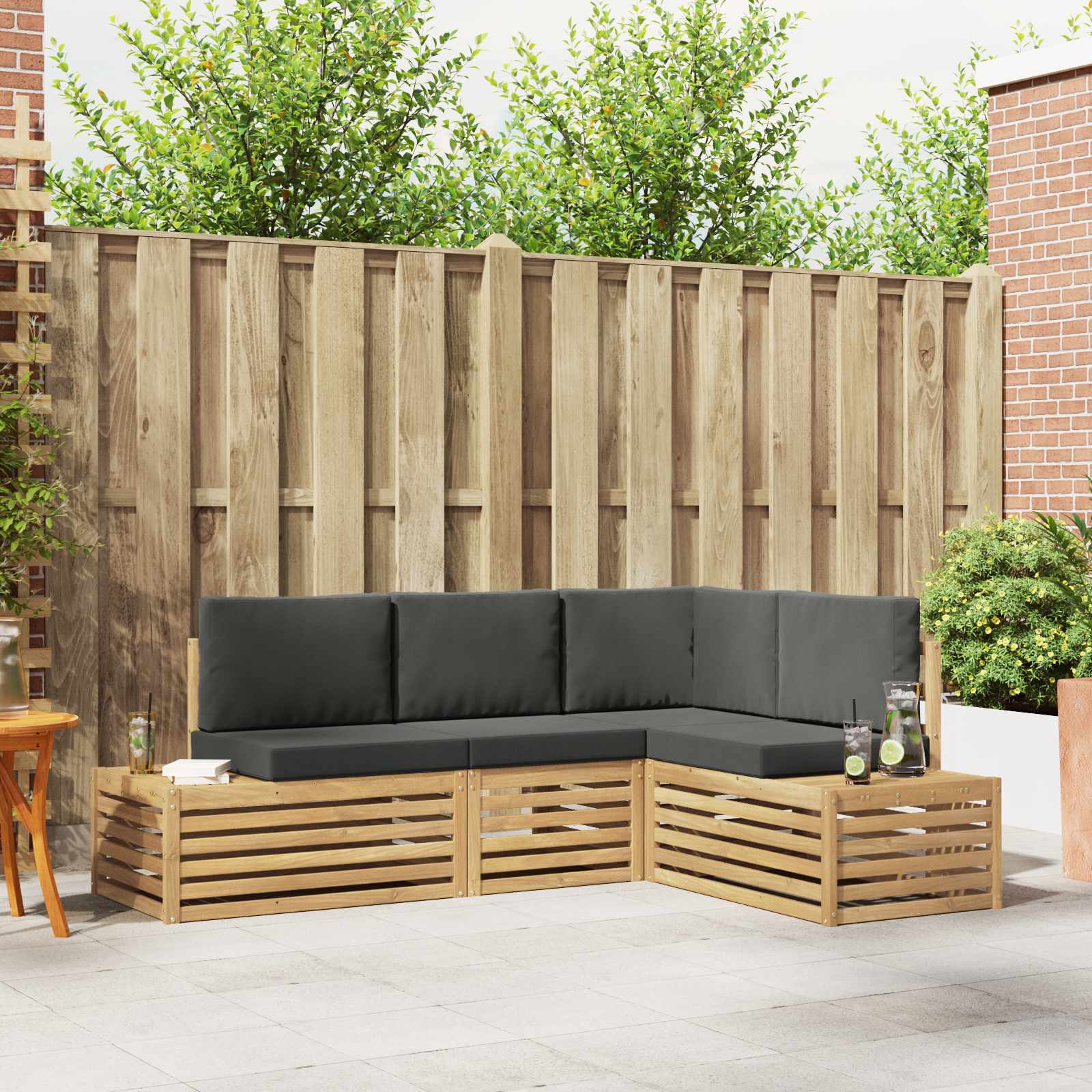 Outdoor-Sofagarnitur mit Kissen 4 Stück Weiß und Anthrazit