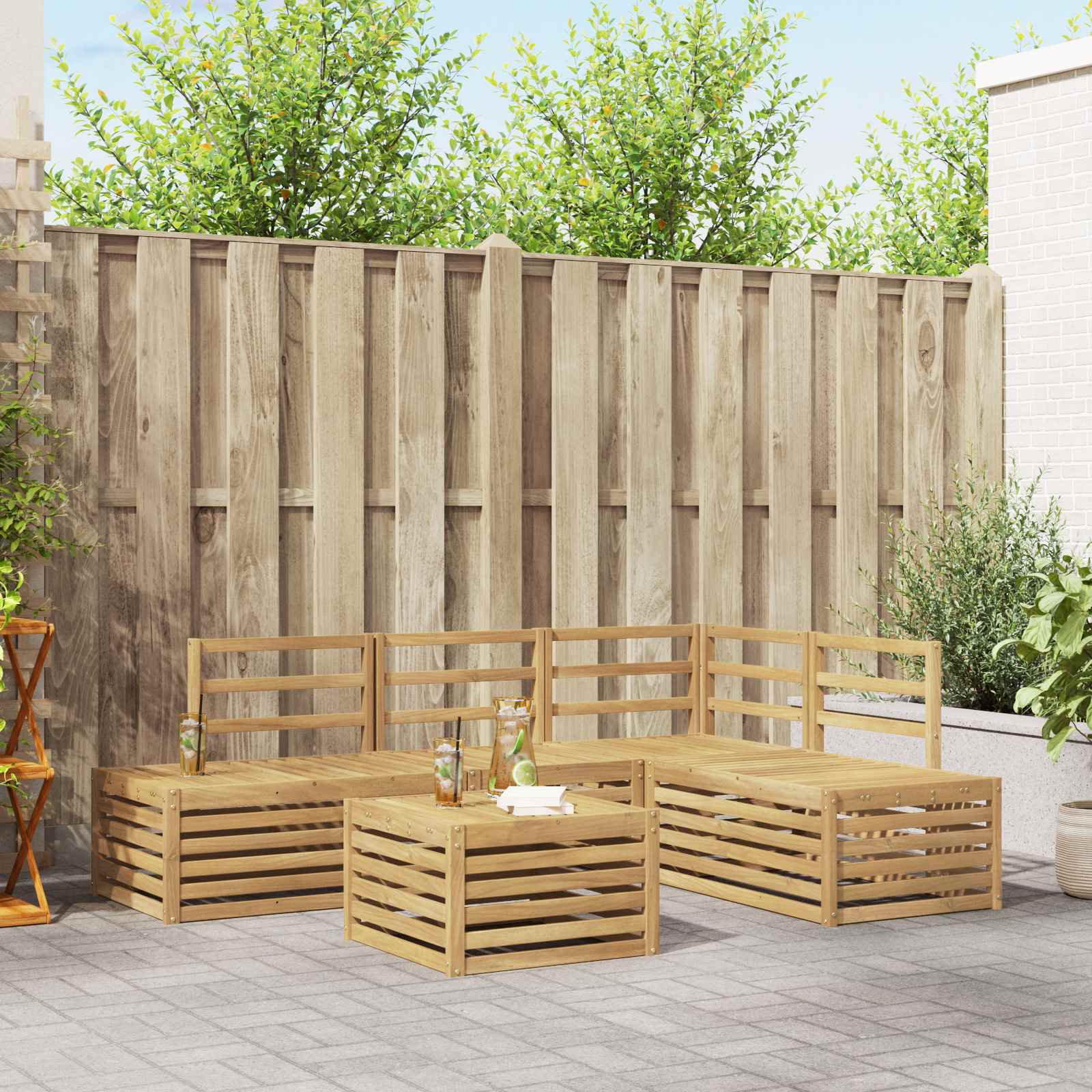 Outdoor-Sofagarnitur 5 Stück Weiß