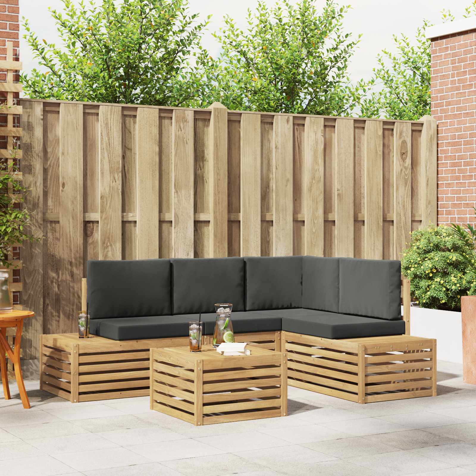 Outdoor-Sofagarnitur mit Kissen 5 Stück Weiß und Anthrazit
