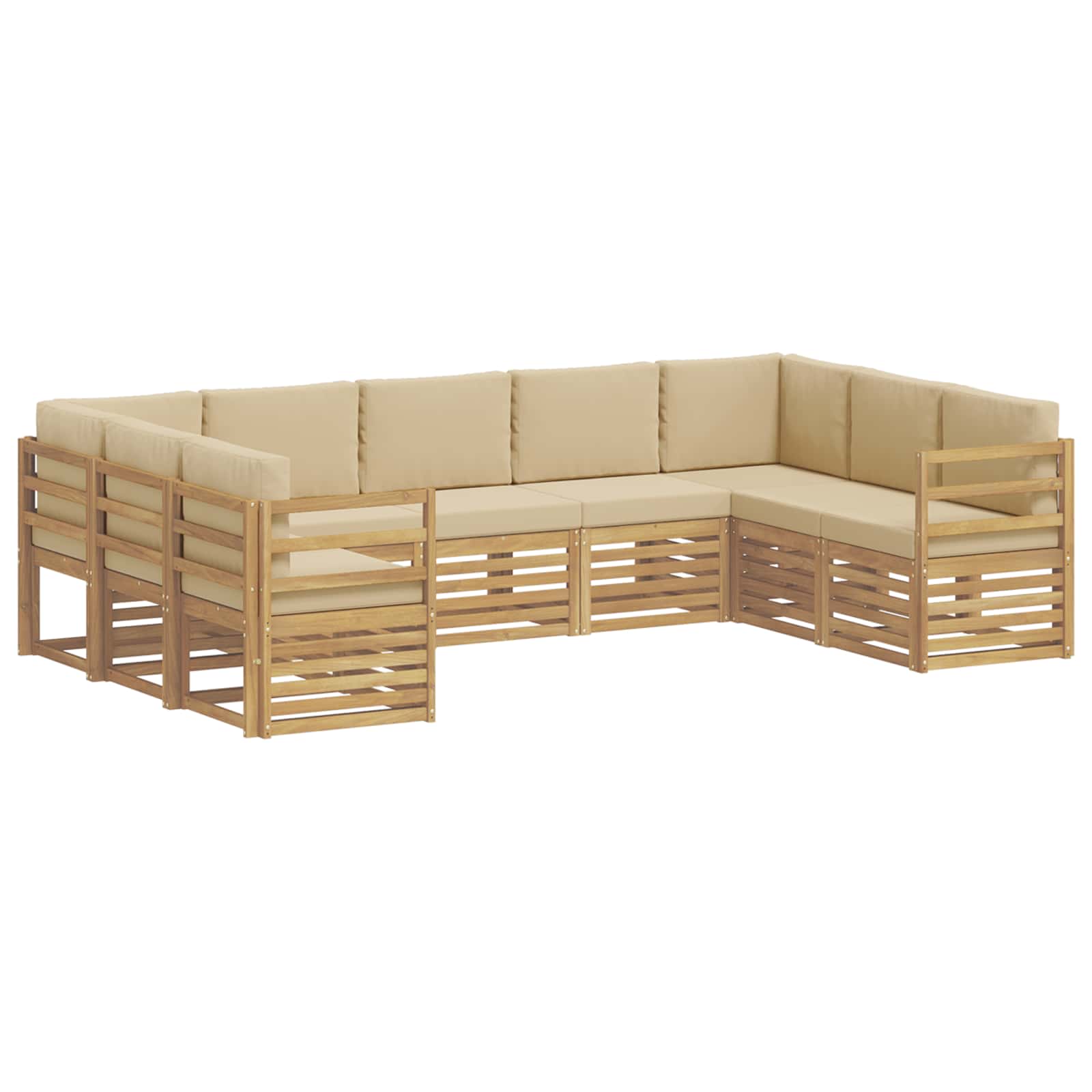 Ecksofa Set 9 pcs Weiß und Beige 304 x 185,5 x 73 cm Polyester