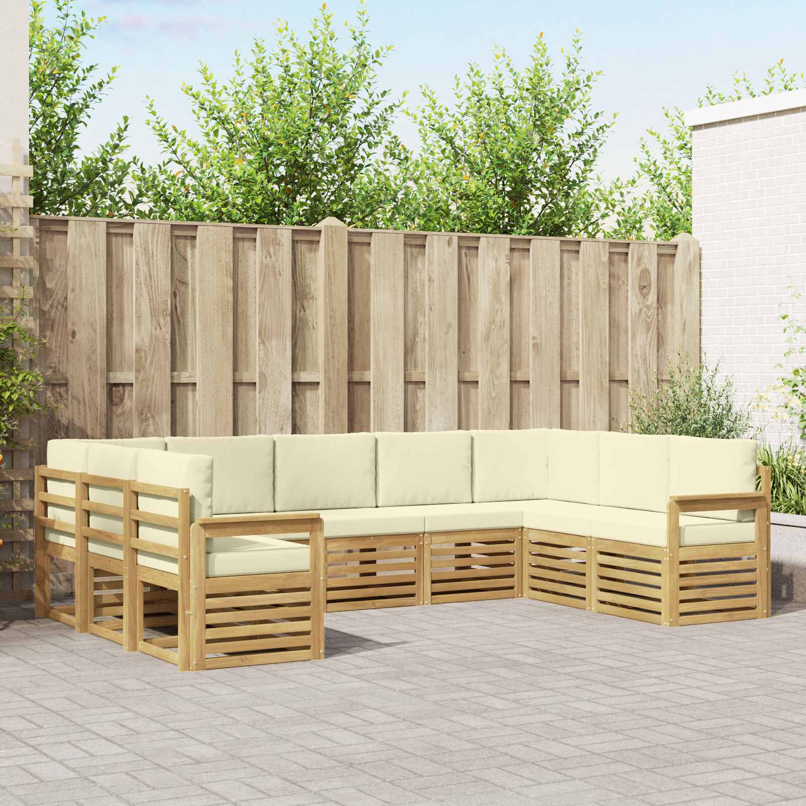 Outdoor-Sofagarnitur 7 pcs Weiß und Creme 304 x 128,5 x 73 cm