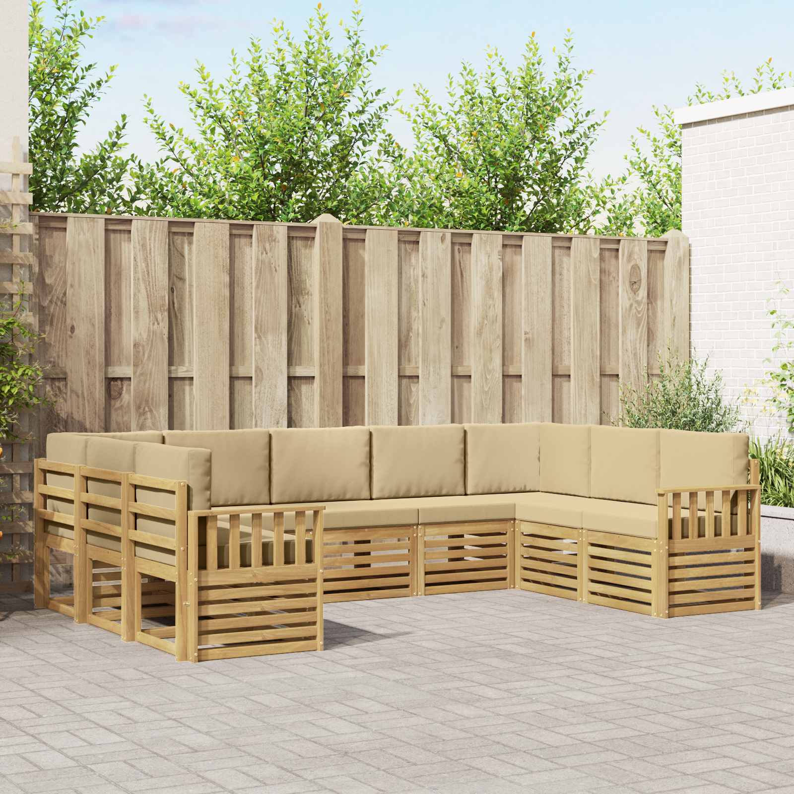 Outdoor-Sofagarnitur 7 pcs Weiß und Beige 304 x 128,5 x 73 cm