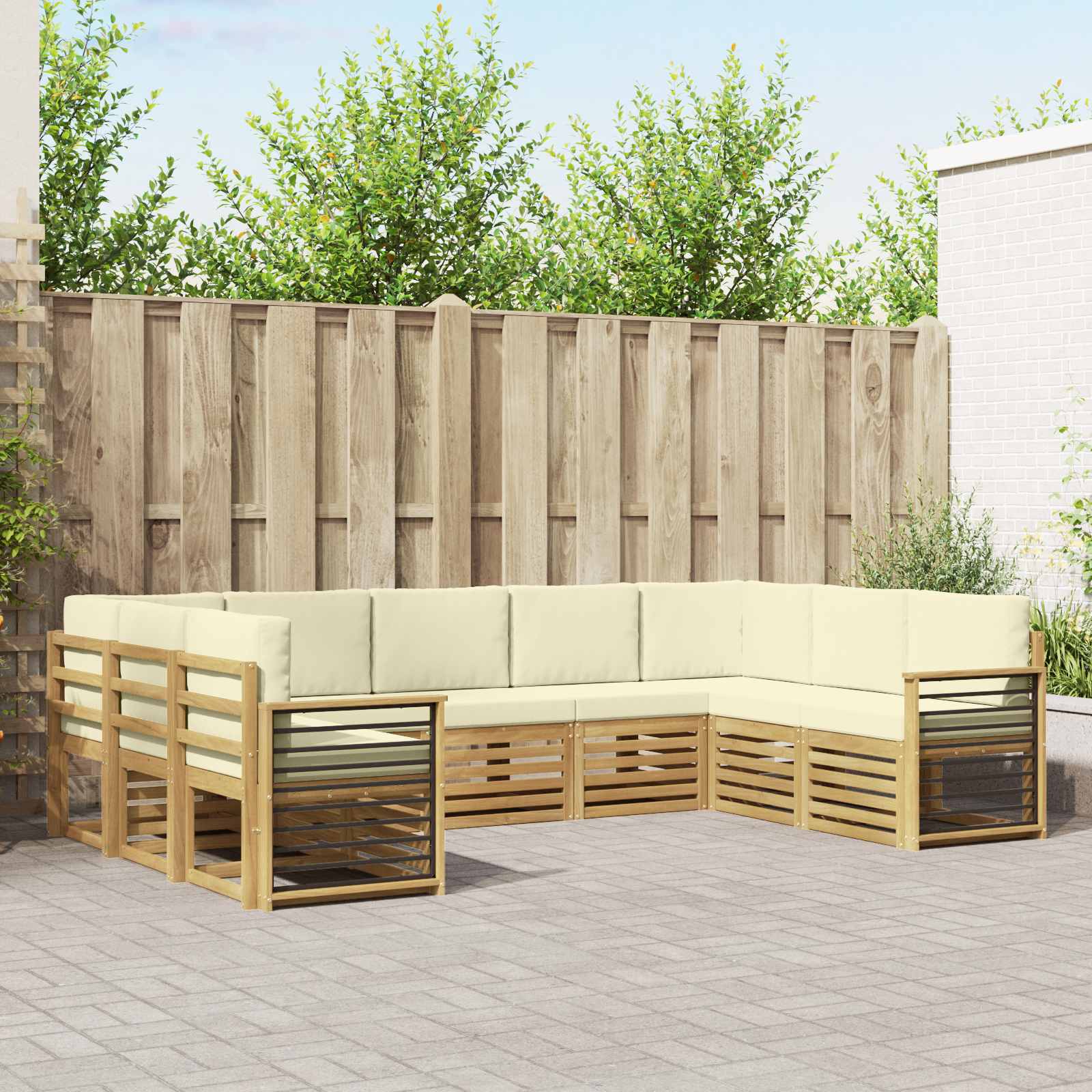 Ecksofa Set mit Kissen 9 pcs Weiß und Creme Polyester