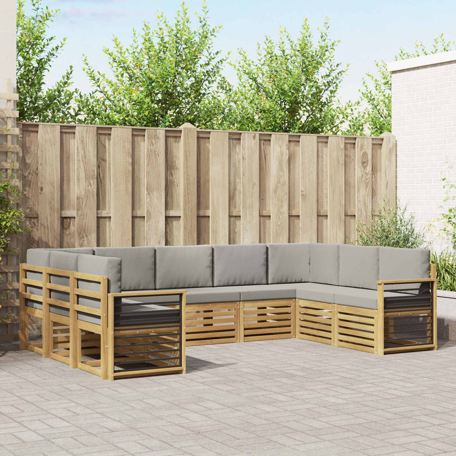 Ecksofa Set 9 pcs Weiß und Hellgrau 304 x 187,5 x 73 cm